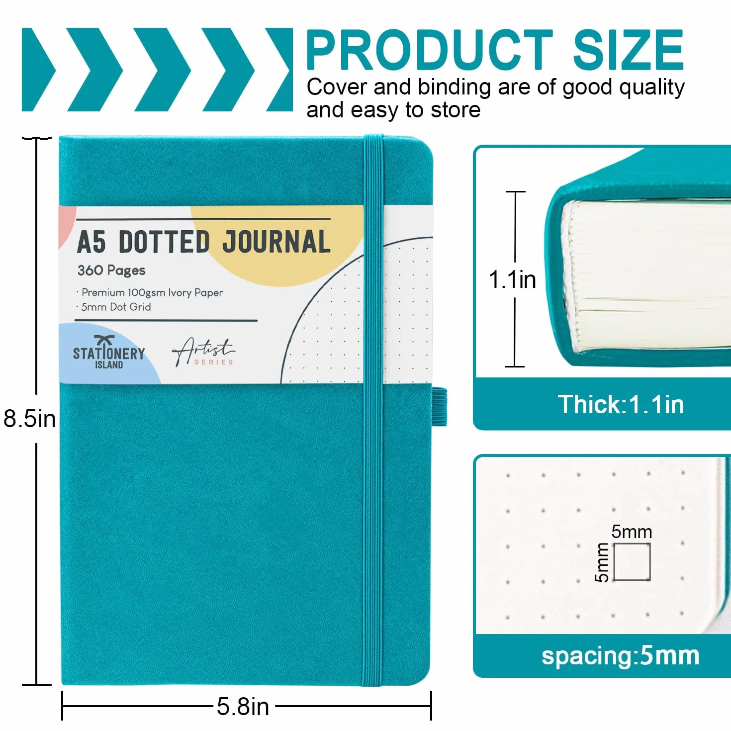 Taccuino Puntinato A5 Bullet Dotted Journal 360 pagine Carta 100gsm Copertina Rigida