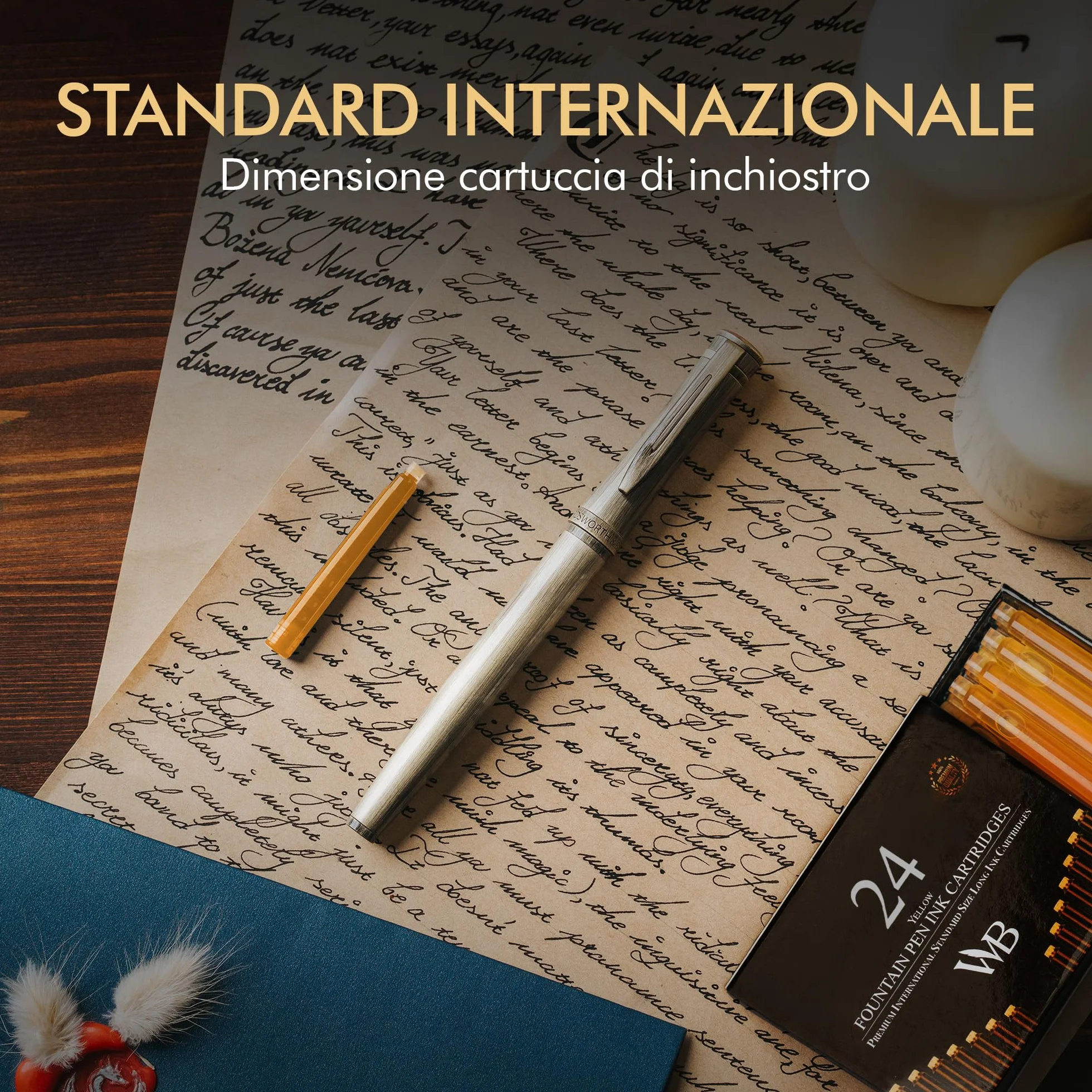 Wordsworth & Black Ricariche Inchiostro Penna Stilografica 24 Cartucce Giallo Standard Internazionali 1,5" 0,24"