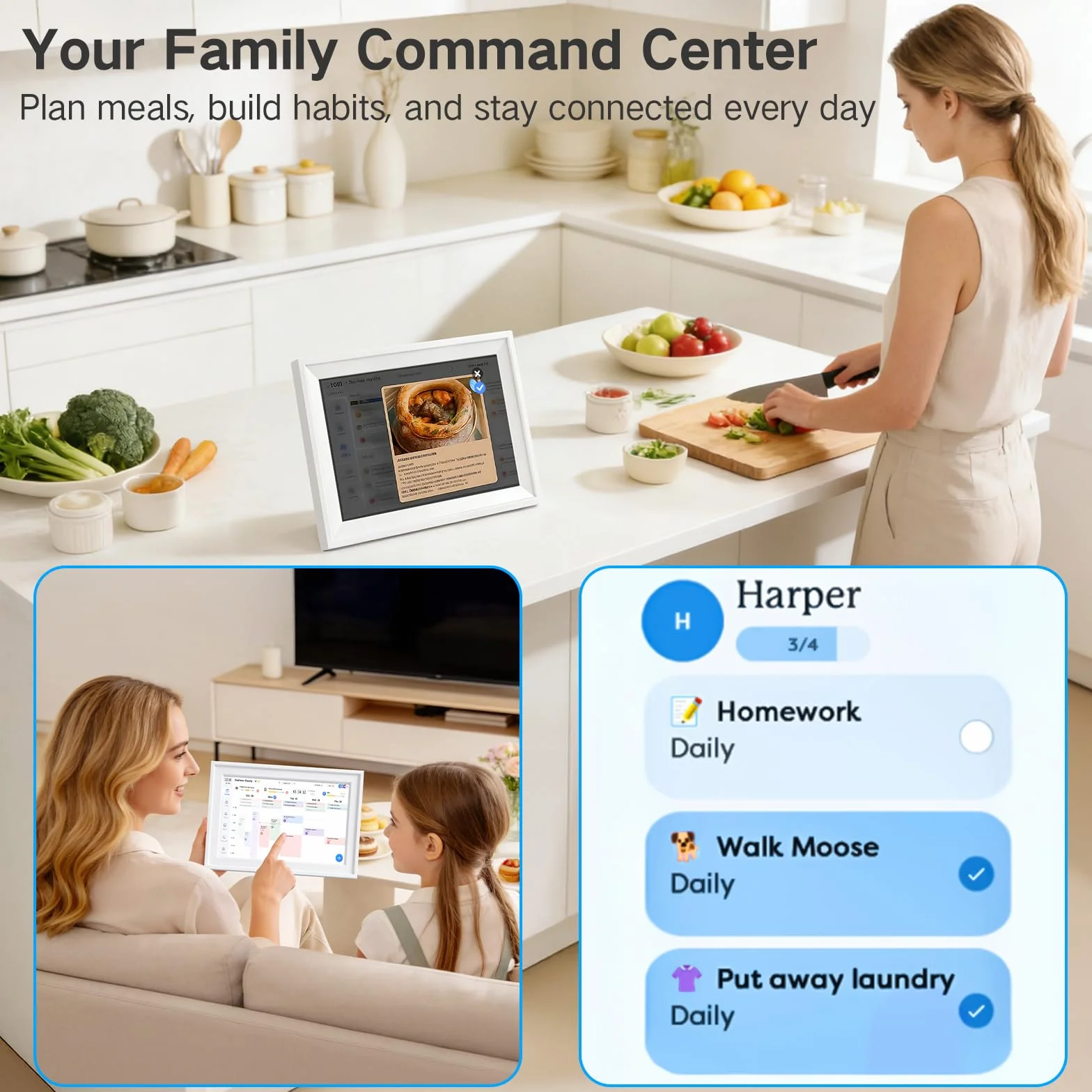 Calendario Digitale WiFi 10,1" Smart – Organizzatore Famiglia Con Controllo App, Touchscreen Interattivo, Pianificatore Attività & Pasti, Cornice Foto, Premi, Agenda 2026