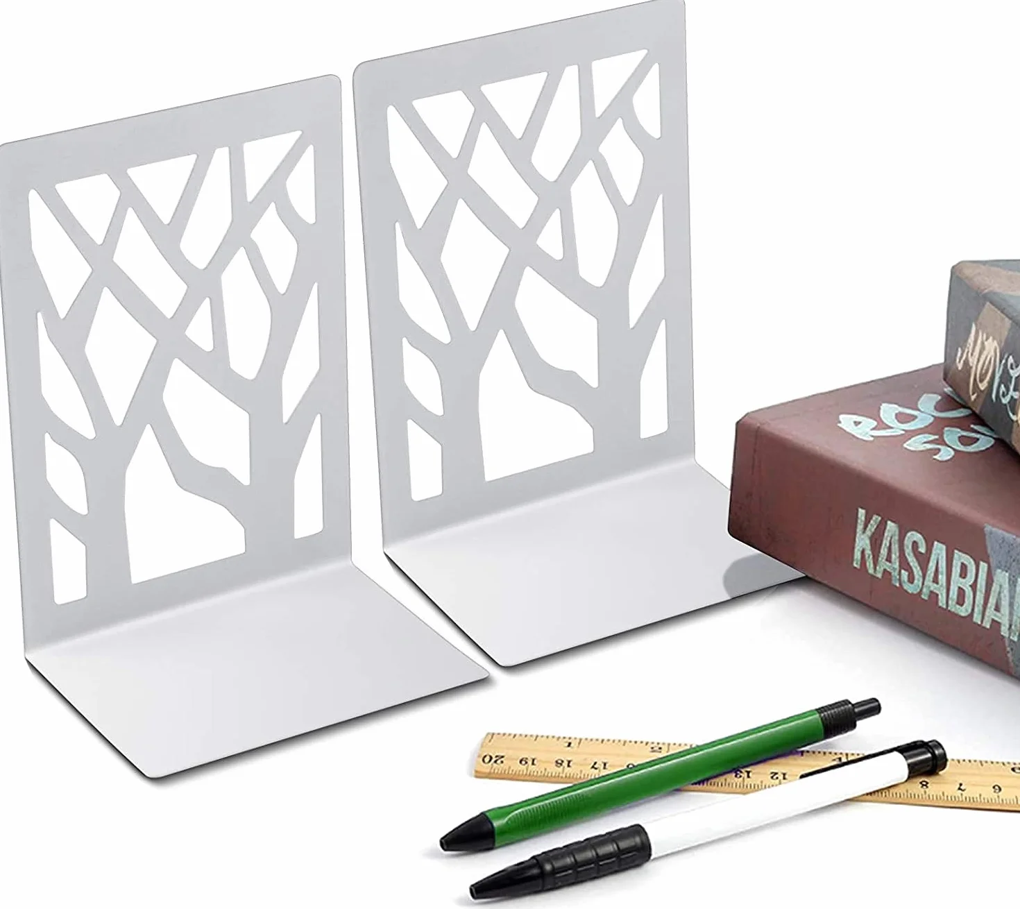 5 Paia Fermalibri per Mensole, MSDADA Reggi Libri per Libreria, Porta Libri in Metallo, Ferma Libri da Scaffale, Ufficio in Reggilibri, Fermalibri Design per Casa, Biblioteca, Scuola(Bianco)