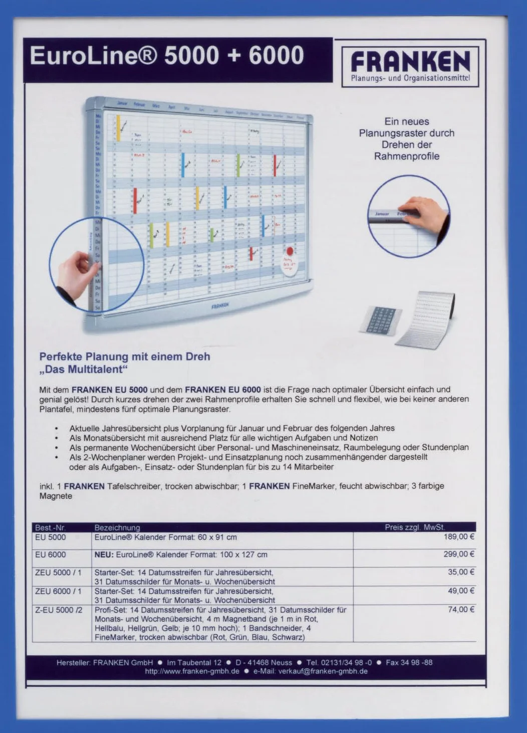 FRANKEN Portadocumenti Frame It X-tra!Line DIN A4 magnetico 5 pezzi blu