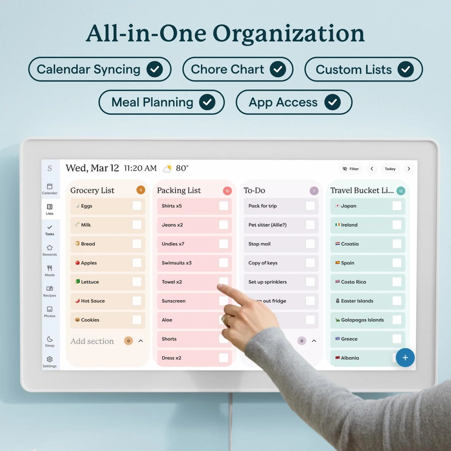 Skylight Calendar Max: Calendario Digitale Intelligente da 27 Pollici e Grafico delle Faccende, Organizzatore Familiare con Display Touchscreen Interattivo – Montabile a Parete in Verticale o