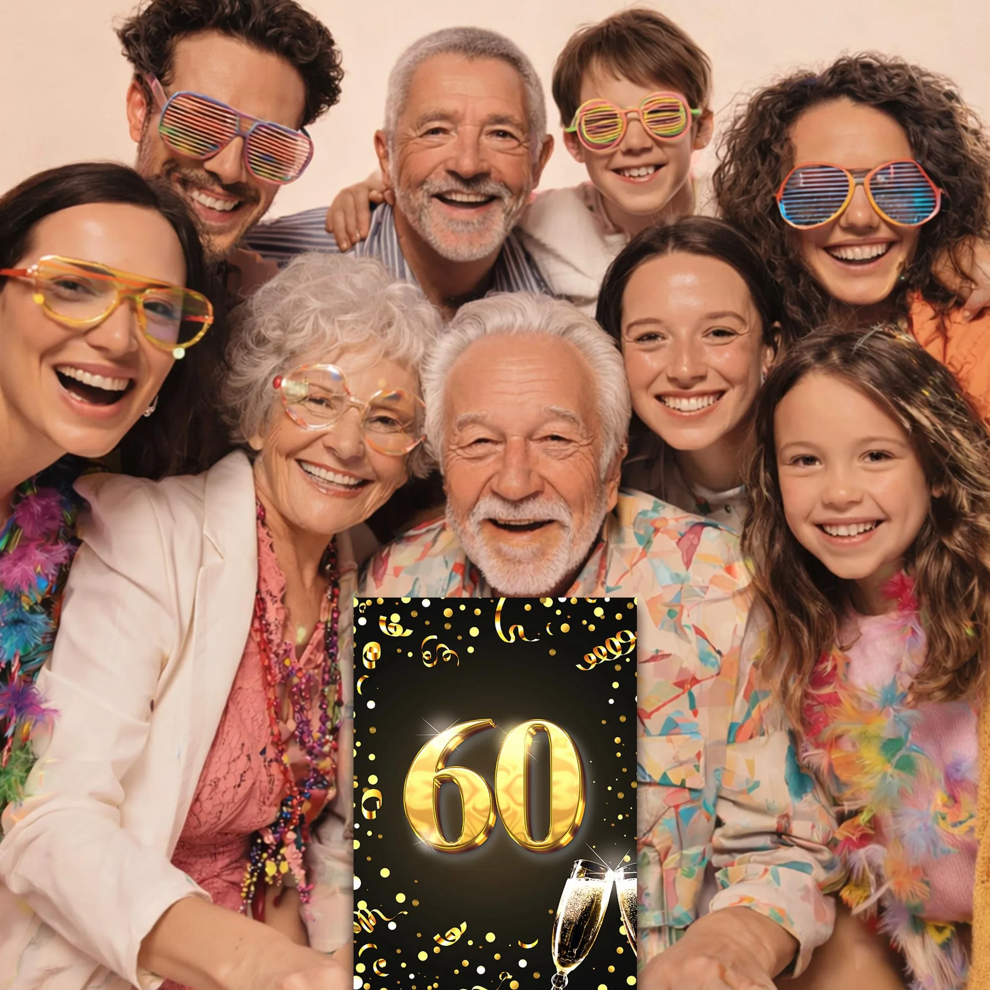 Biglietto di auguri XXL 60° compleanno formato A4 con busta oro