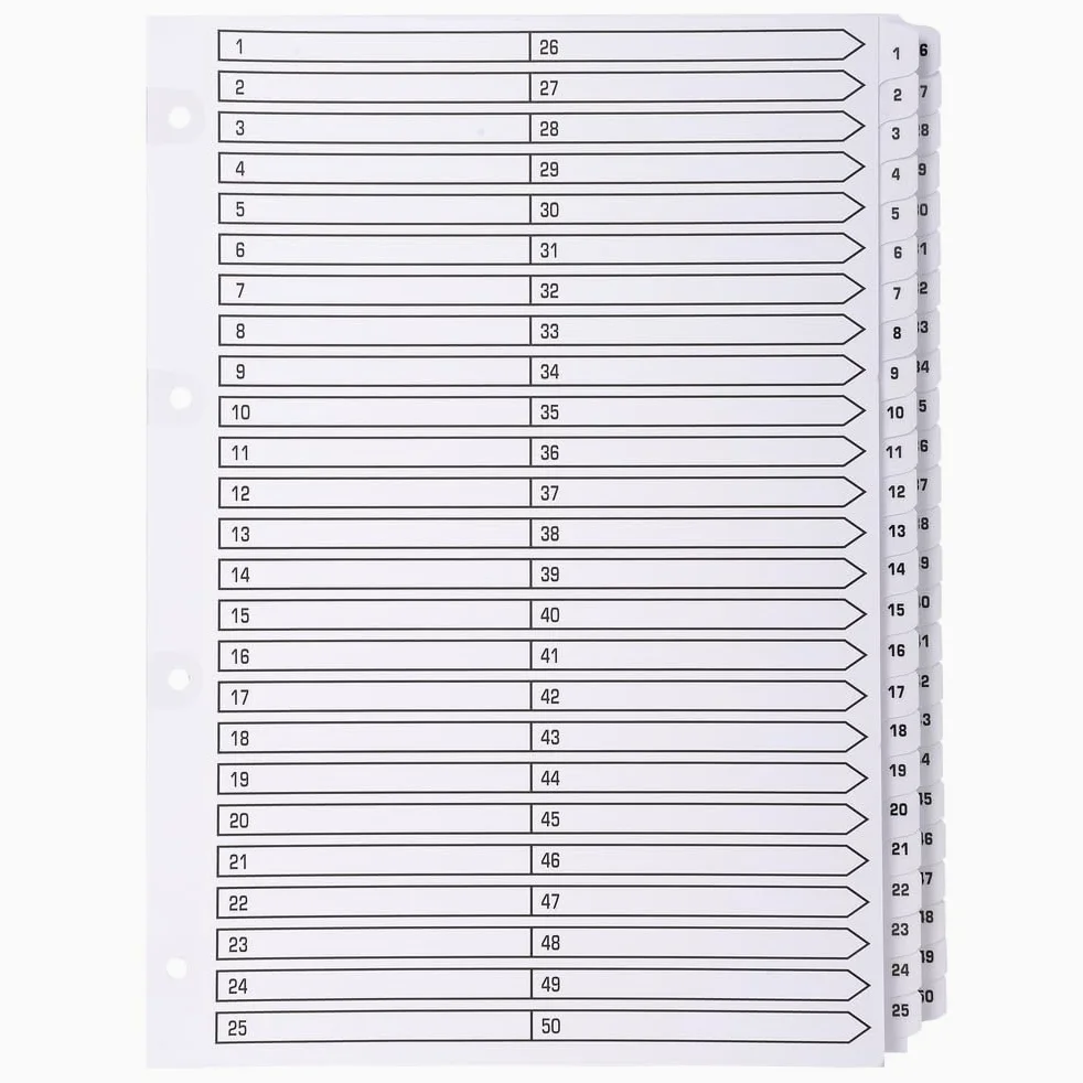 Exacompta 4 divisori cartoncino bianco 50 tacche numeriche 1-50 A4