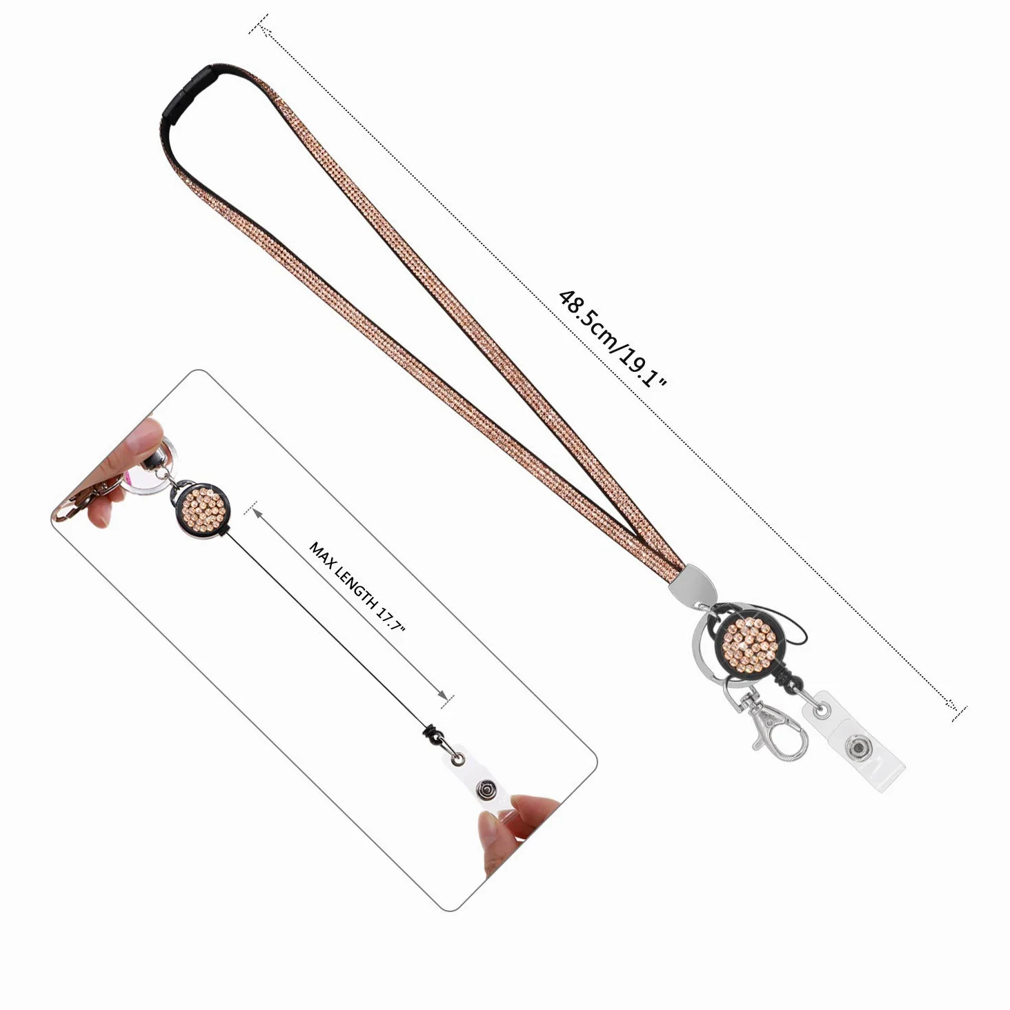Soleebee 80cm Bling Cristallo Pelle Collo Cordini Cinghie per Porta badge retrattile per Carte di identità, Chiavi, Impiegati, Carta dello studente, USB, ecc. -12 pezzi (con Badge Reel)