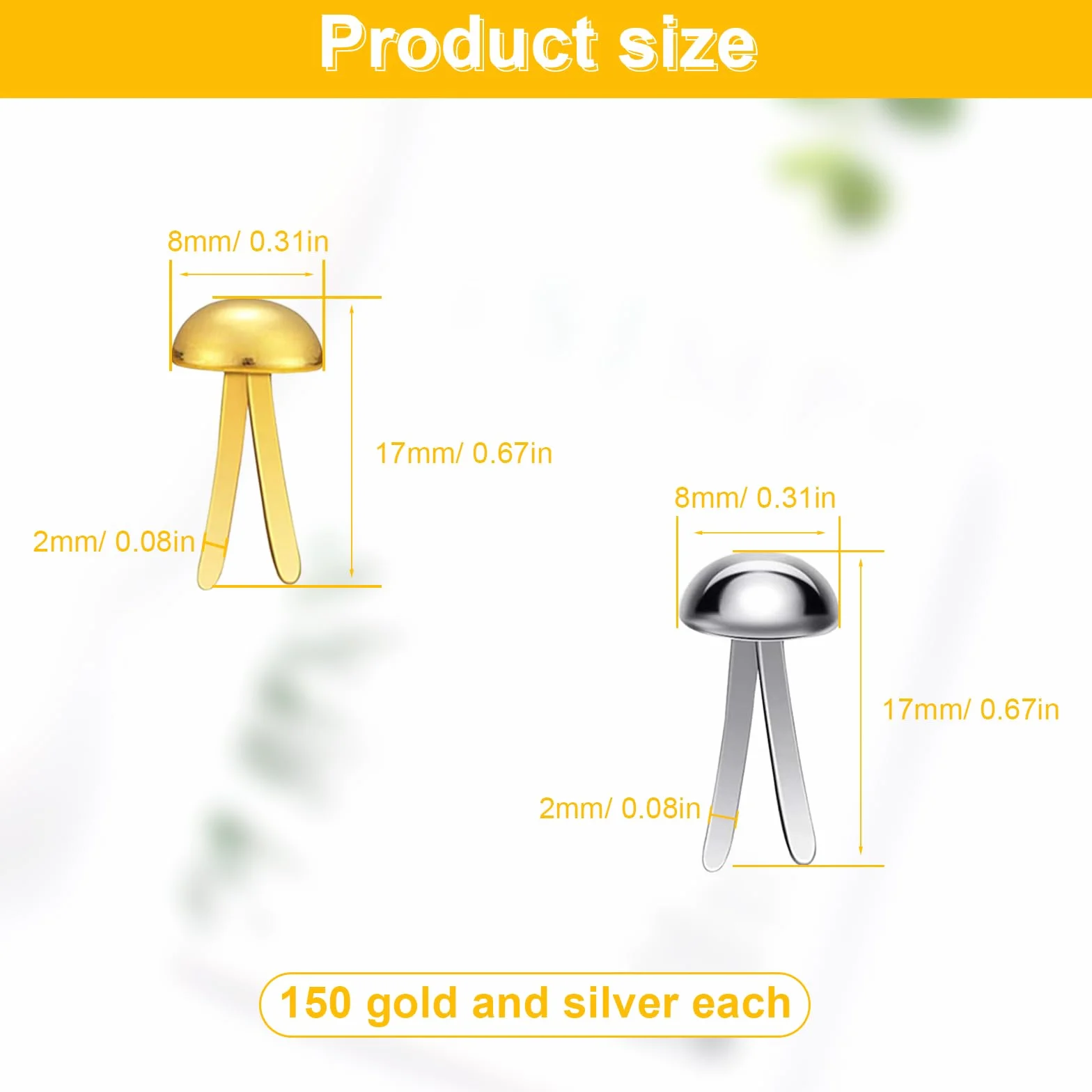 Fermacampioni Metallo 8 mm Tondi 300 Pezzi Oro e Argento Clip a Testa Tonda per Scrapbooking