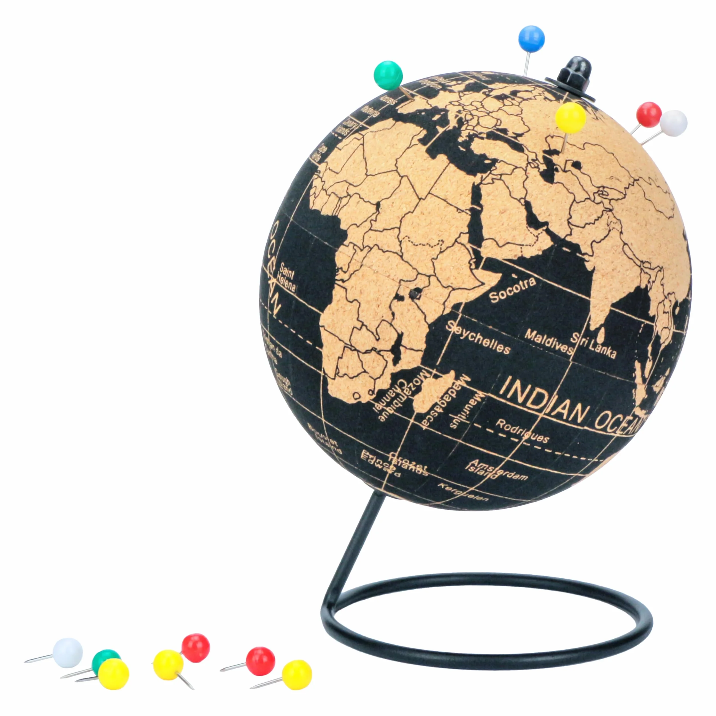EXERZ Mappamondi in Sughero Naturale 14 cm con 12 Spilli Inclusi – Globo Educativo per Viaggi, Avventure e Pianificazione di Vacanze