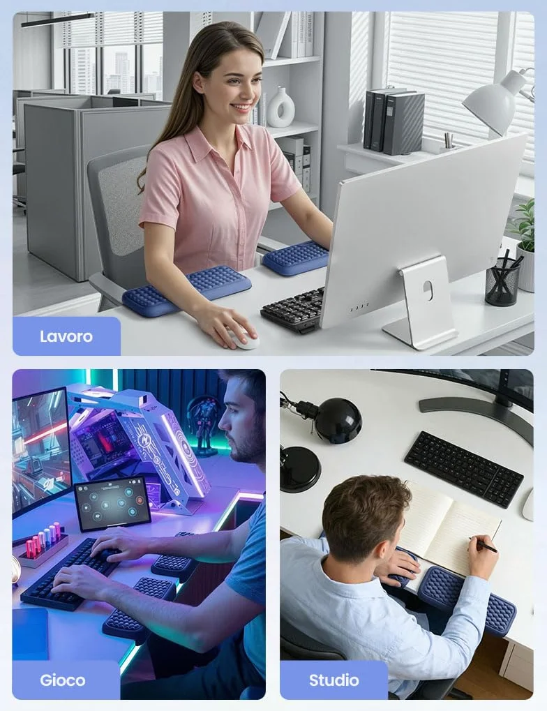 VAYDEER 2 Pz Poggiapolsi Memory Foam Antiscivolo Ergonomico per Scrivania Ufficio Gaming Blu