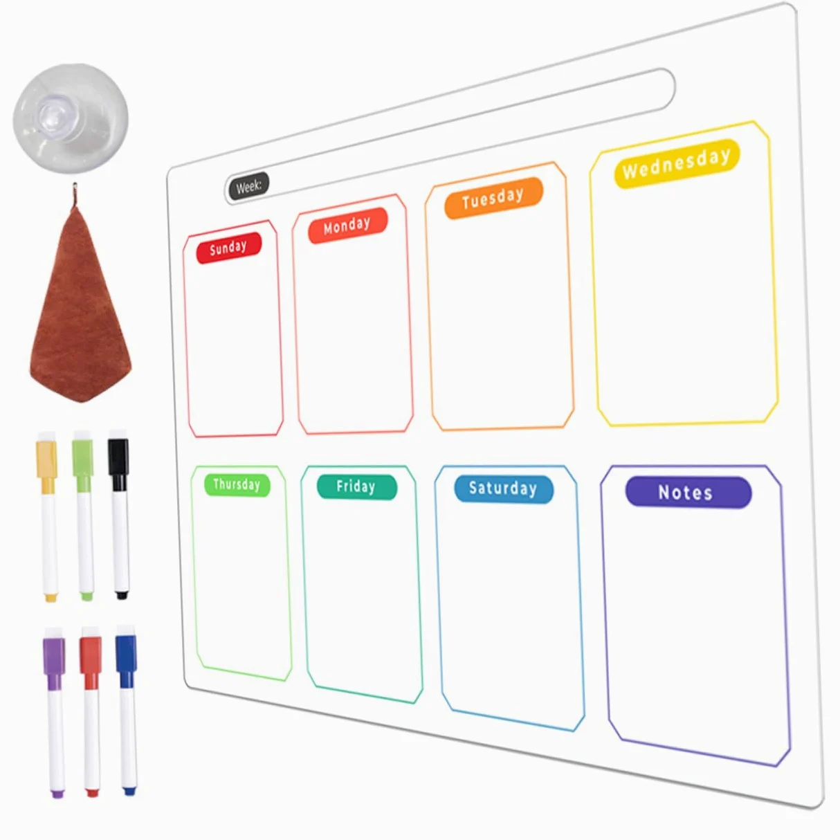 TEHAUX 5 Set bacheca magnetica settimanalmente frigo asse magnete planner settimanale organizer settimanale scheda di pianificazione settimanale agenda cancellabile a secco magnetico