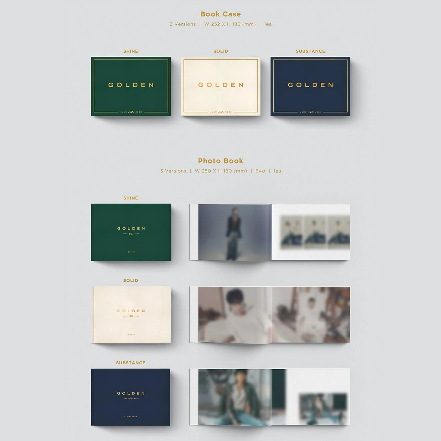 JUNGKOOK GOLDEN SHINE Ver. Book Case Photo Book CD Post Card Poster Photo Card Sticker Set