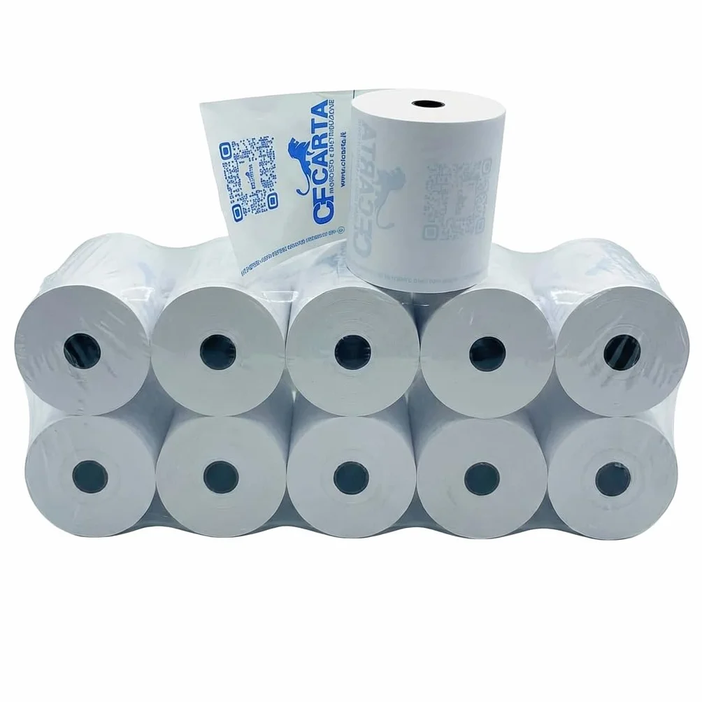 Rotoli Carta Termica 80x80 per Registratore di Cassa Fiscale 10-Pack - Rotolo Scontrini Stampante Termica POS, Foro 12 mm, Senza BPA