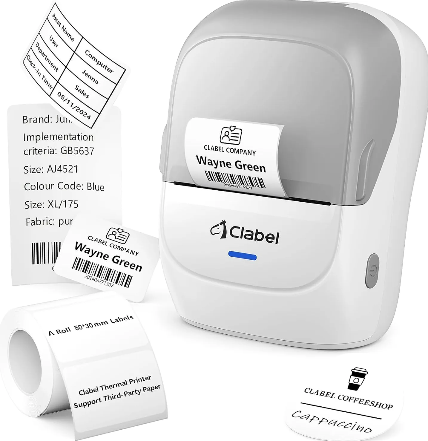 CLABEL Mini Portatile Stampante per Etichette: 221B Bluetooth Termica Etichettatrice Adesive Compatibile con iOS e Android Label Printer con 1 Rotolo di Etichette per Ufficio Casa Prezzo(Grigio)