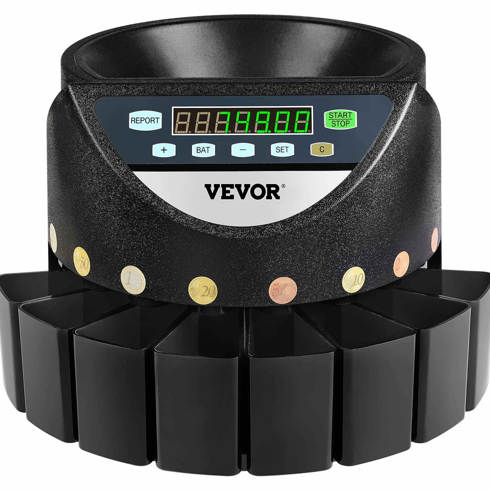 VEVOR Contamonete Professionale Euro 220V 300 Monete al Minuto Conta Monete Euro Capacità di Moneta Selezionatrice di Monete 700 Macchina Contamonete Euro con 8 Scatole di Raccolta