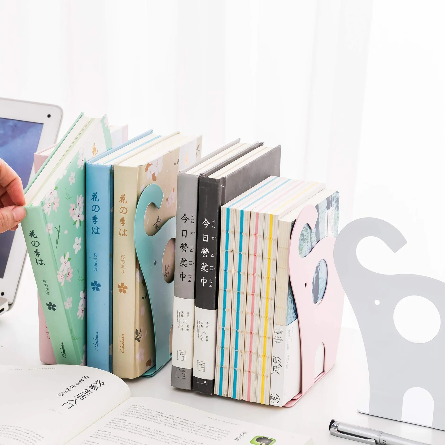 Fermalibri per Bambini Elefante Creativo Libri in Ferro 19x12 cm Azzurro
