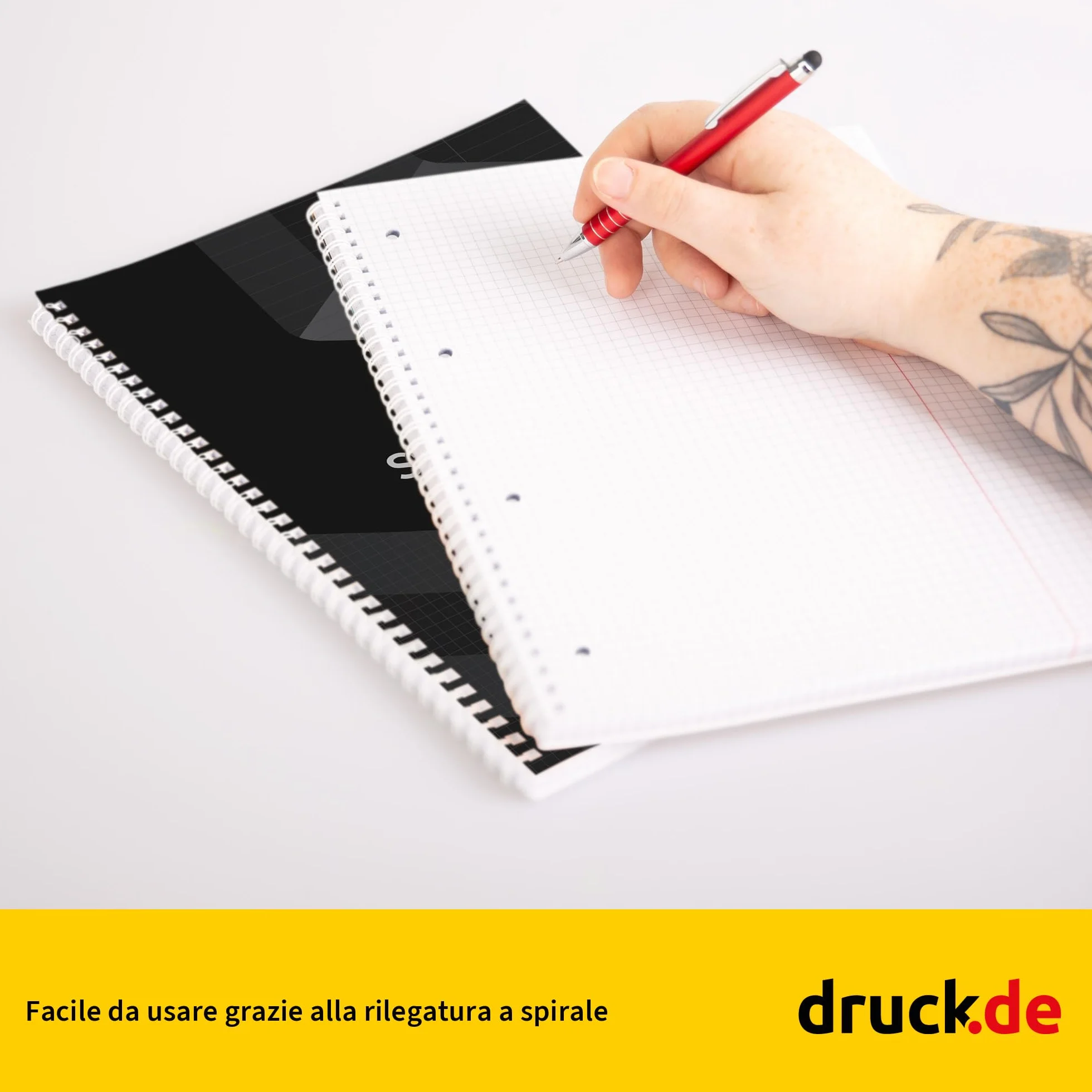 Duo - Blocco universitario misto, 20 pezzi, formato DIN A4, 40/40, a quadretti, 80 g, carta volumizzante, forata e perforata, rilegatura a spirale bianca, con bordo di correzione, blocco note (20