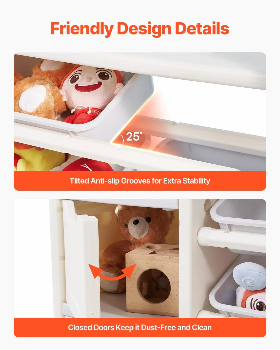 VEVOR Scaffale per Giocattoli in HDPE, Organizzatore per Giocattoli Multifunzionale a 4 Ripiani con 10 Contenitori in Plastica Flessibile, per Camera da Letto e Cameretta dei Bambini, Grigio e Beige