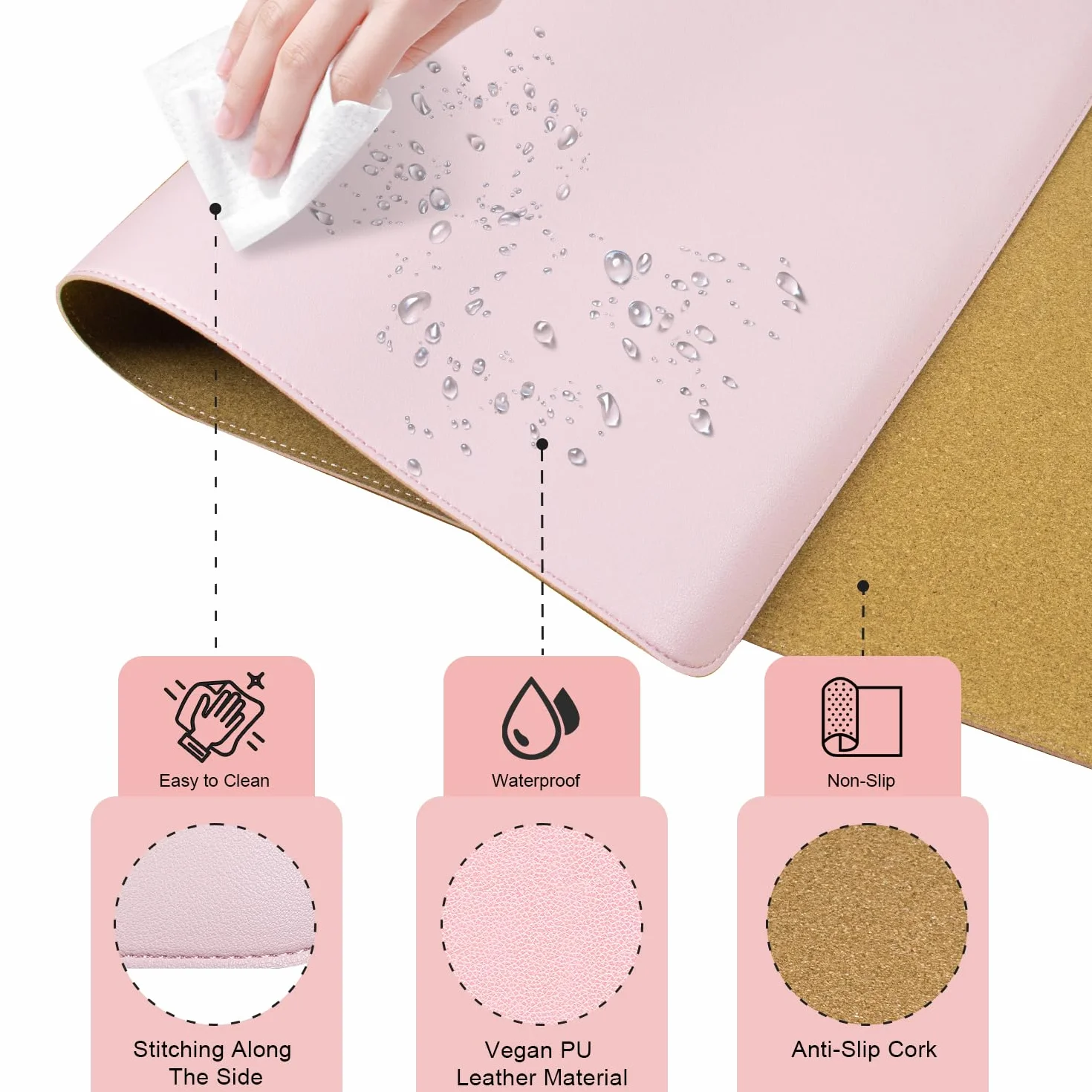 BLESWIN Tappetino da Scrivania in Pelle Antiscivolo Impermeabile 80x40cm Rosa