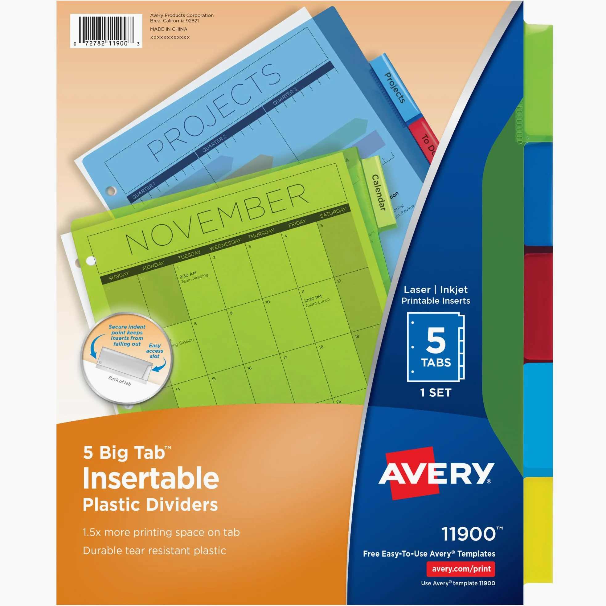 Avery Big Tab 5007278211900 - Divisori in plastica, 5 linguette multicolori, confezione da 24