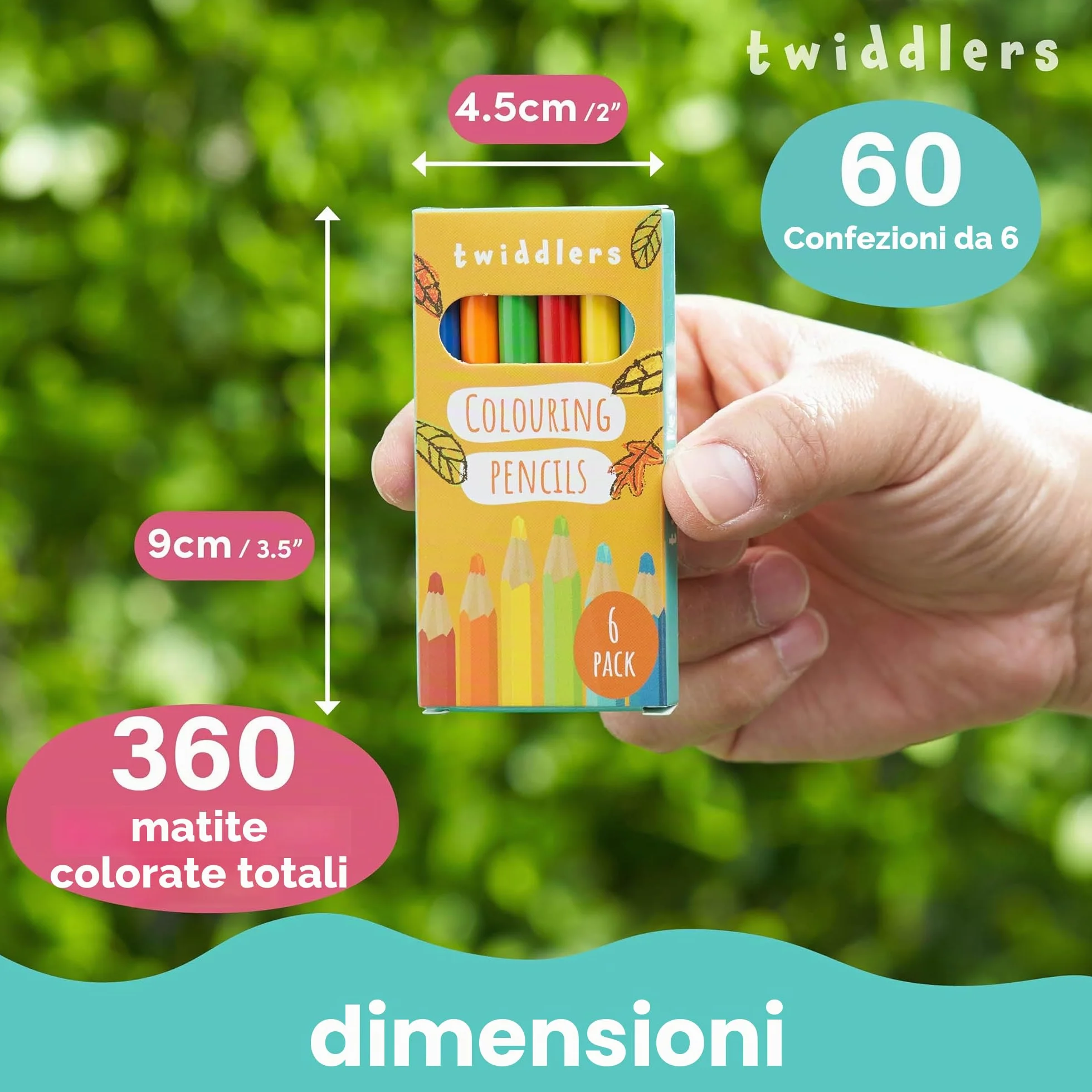 THE TWIDDLERS Set di 60 Astucci Matite Colorate, 6 Mini Matite Colorate per Scatola, 360 Totale, Cilindro rotondo di facile presa, Ideale per Regali di Compleanno per Bambini, Aule Scolastiche