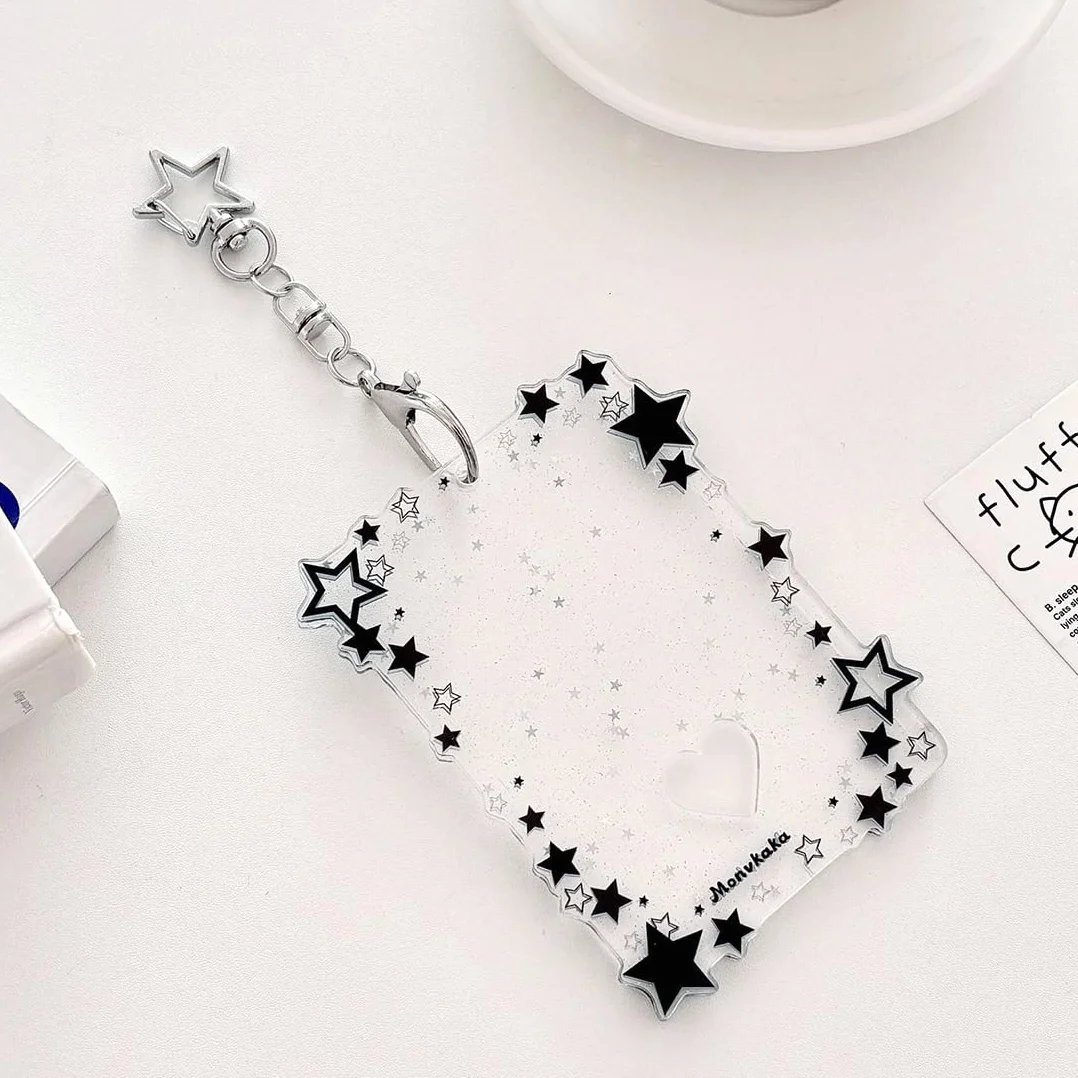 Pezzi Photocard Holder Acrilico Kpop Porta Keychain Id Card Badge Holder Y2K Stella Motivo Nero