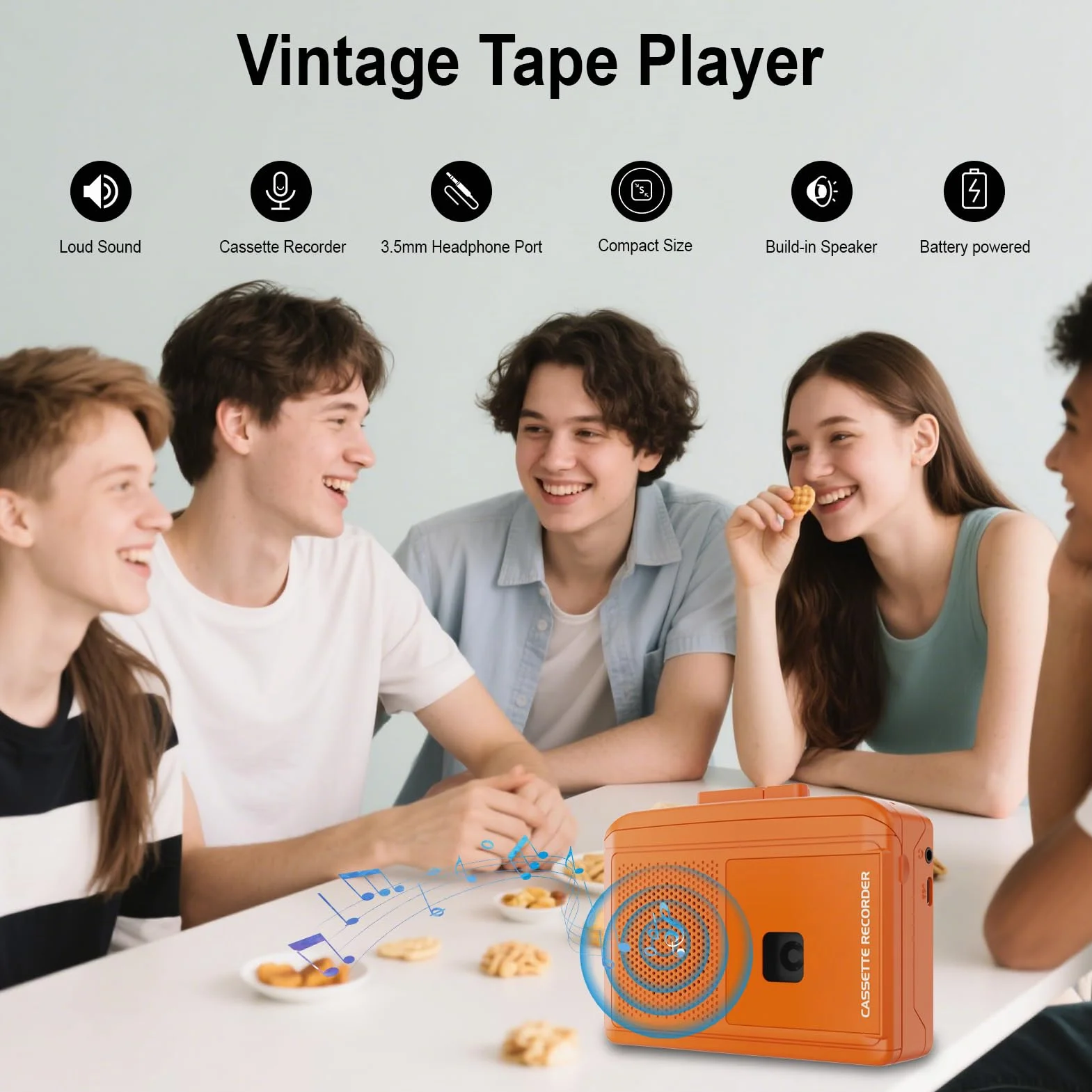 docooler 247 Registratore di Giocatori di Cassette Portatile con Microfono, Altoparlante Incorporato, Jack per Cuffie da 3,5 Mm, Lettore retrò per la Riproduzione Musicale e