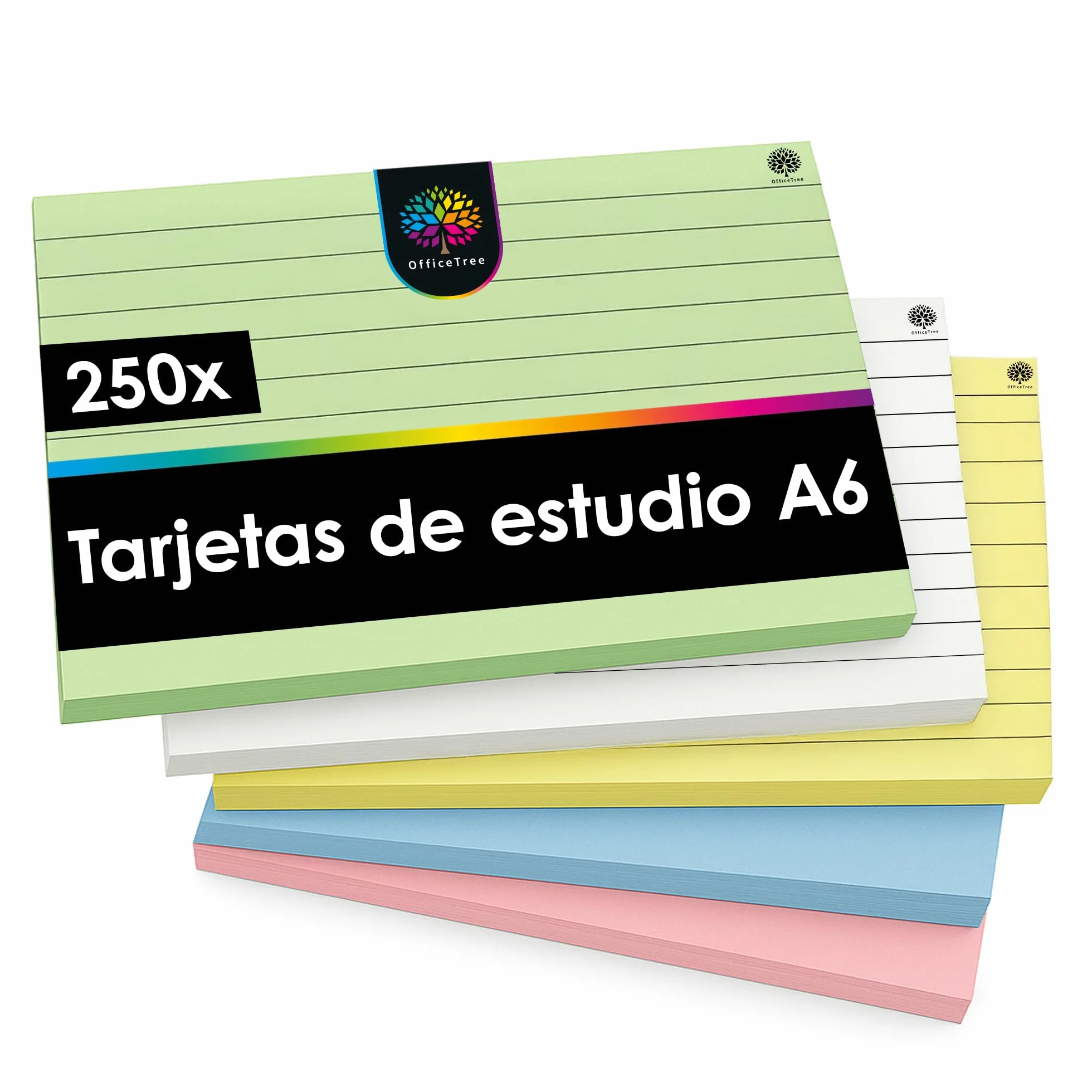 OfficeTree 250x Flashcards A6 A Righe 5 Colori Schede Indice per Scuola e Studio