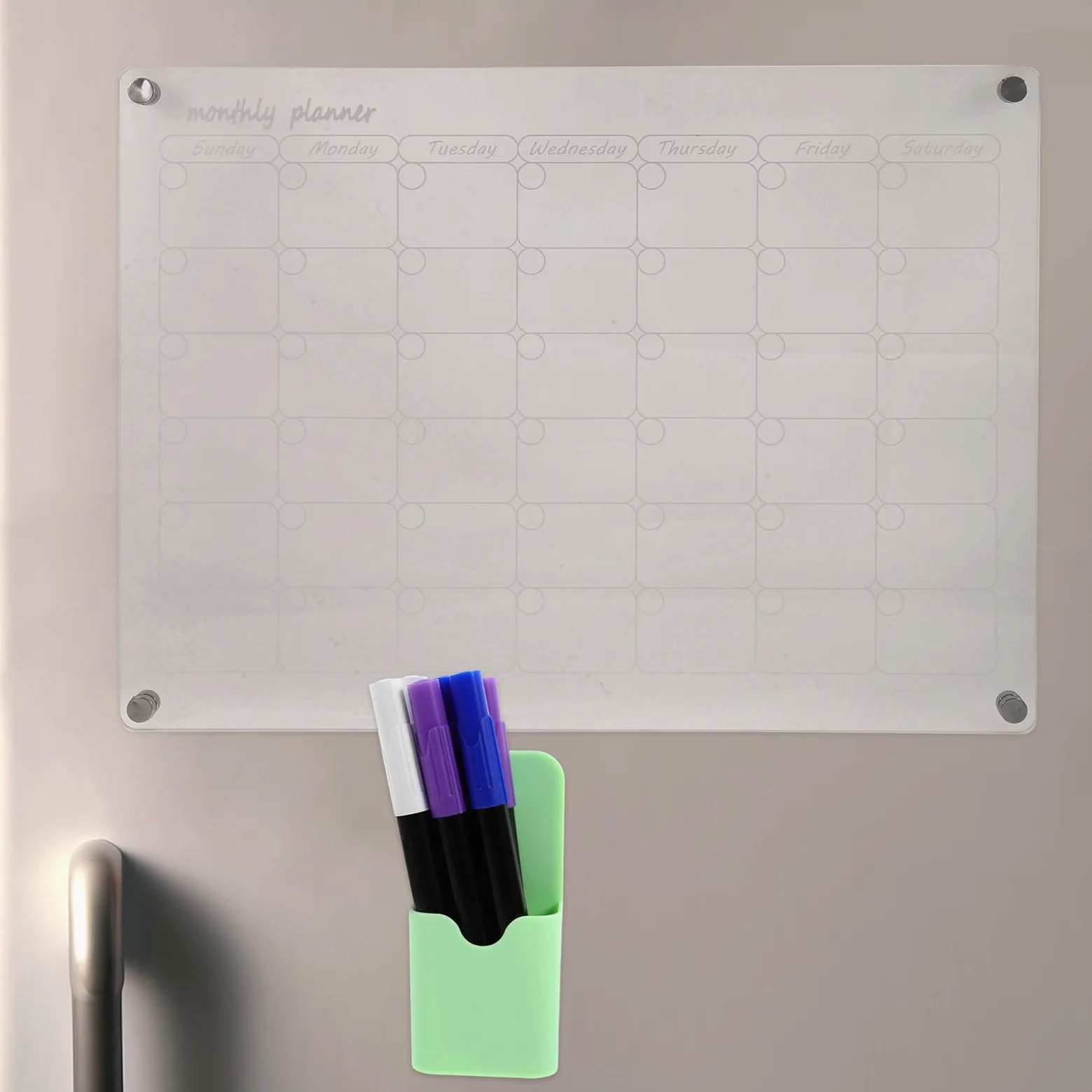 Calendario Magnetico Mensile e Settimanale Trasparente per Frigorifero Lavagna Meal Planner Cancellabile Secco con Magneti Resistenti Set Completo per Organizzare Programmi e Pasti