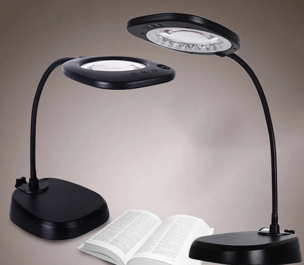 Lente d'Ingrandimento a LED 10X con Lampada: Lente illuminata a Luce Diurna, Luce d'Ingrandimento Multiuso, Altezza Regolabile per la scrivania.,