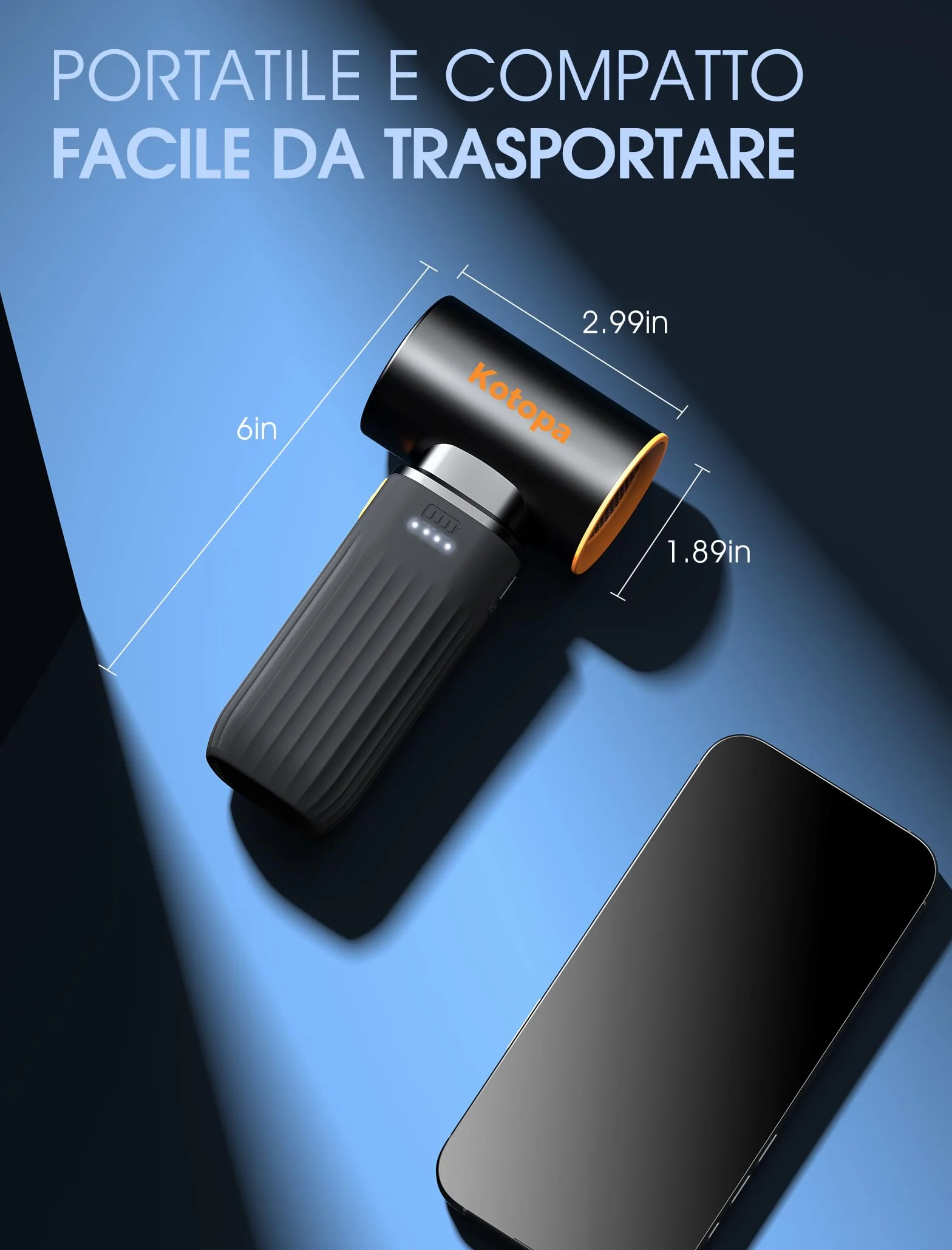 Kotopa Aria Compressa Elettrica, 3 Velocità 200000 RPM, Soffiatore Aria Compressa Dotato di una Batteria da 8000 mAh, Adatto per la Pulizia di Computer, Tastiere, Auto e Uso Esterno (Nero)