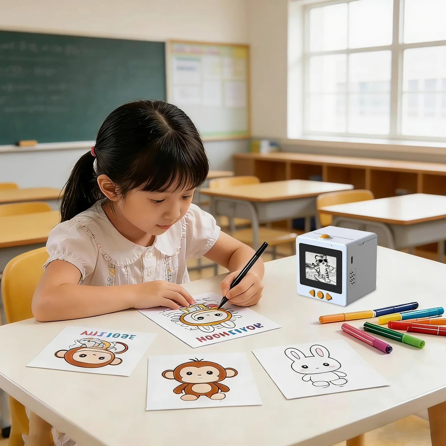 Smart AI Voice Sticker Printer, mini etichettatrice termica con display | scatola portatile per stampa di etichette senza inchiostro, per diari, artigianato, studio e progetti fai da te, 3 rotoli di