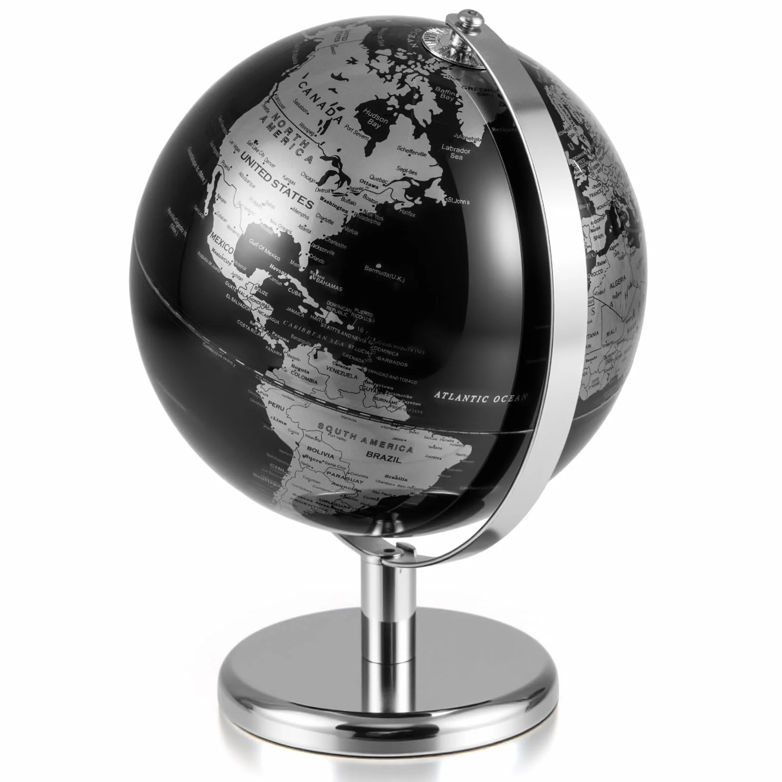 LIFEZEAL Globo antico da 20 cm, con base in metallo argentato, sfera del mondo per studenti e adulti, decorazione per aule, casa, ufficio (argento)