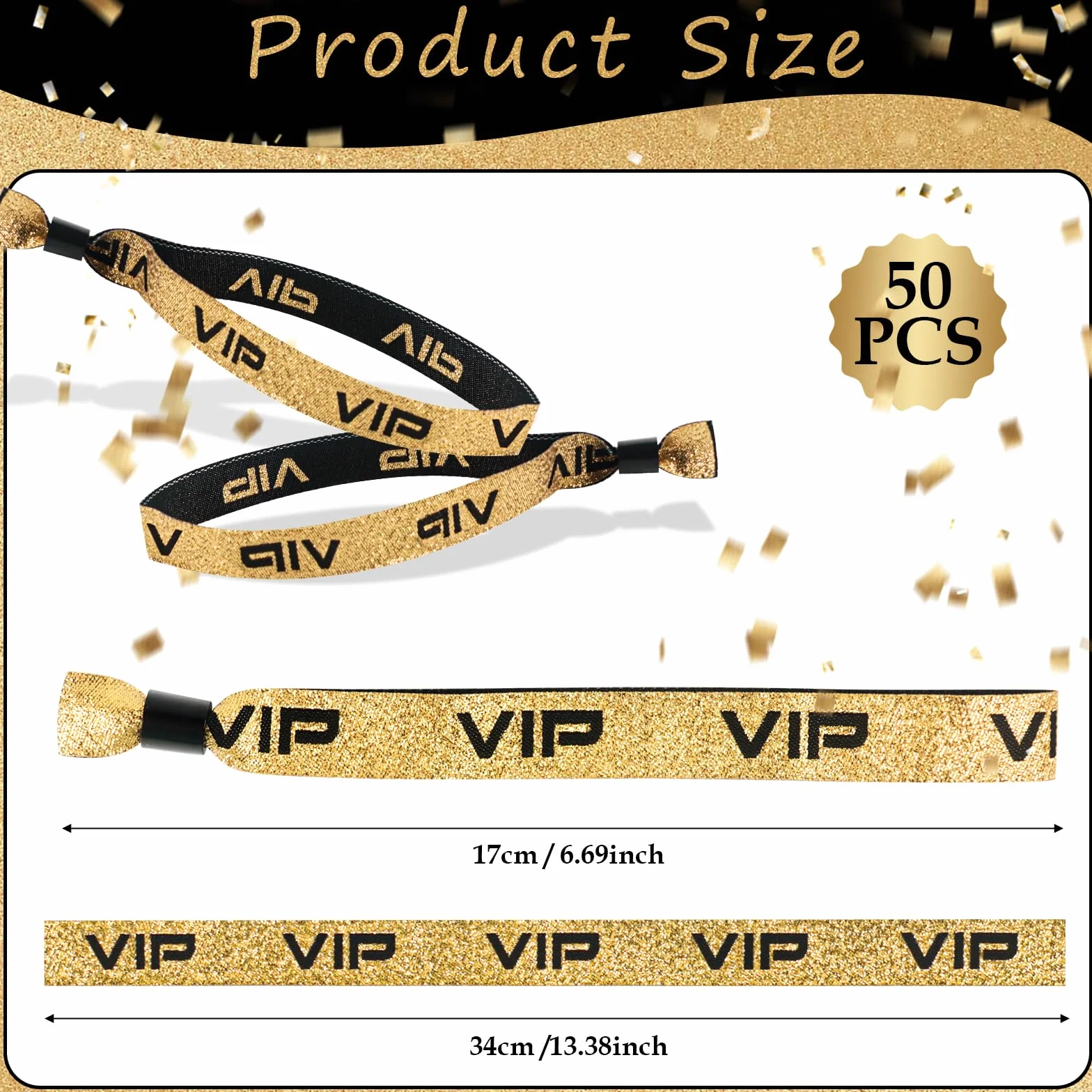 Braccialetti in tessuto VIP nero oro regolabile antistrappo per eventi feste concerti