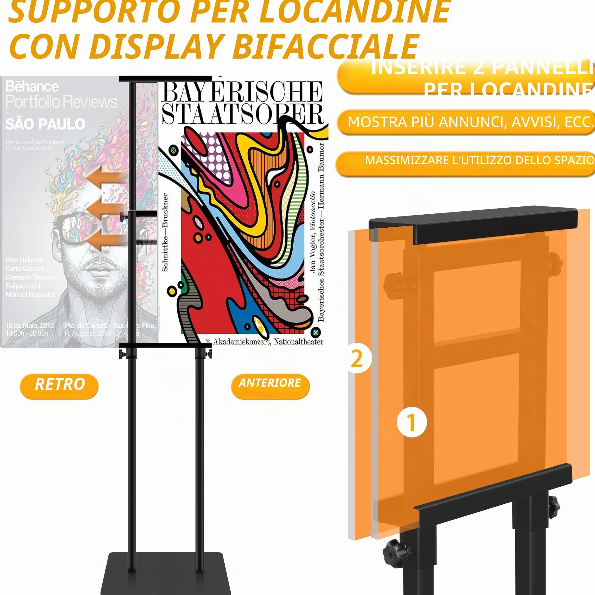 2 Pack Supporto per Poster KT Board Doppia Faccia, Supporto per Espositore Regolabile, Altezza del Supporto Pubblicitario in Metallo Fino a 78 Pollici (Nero)