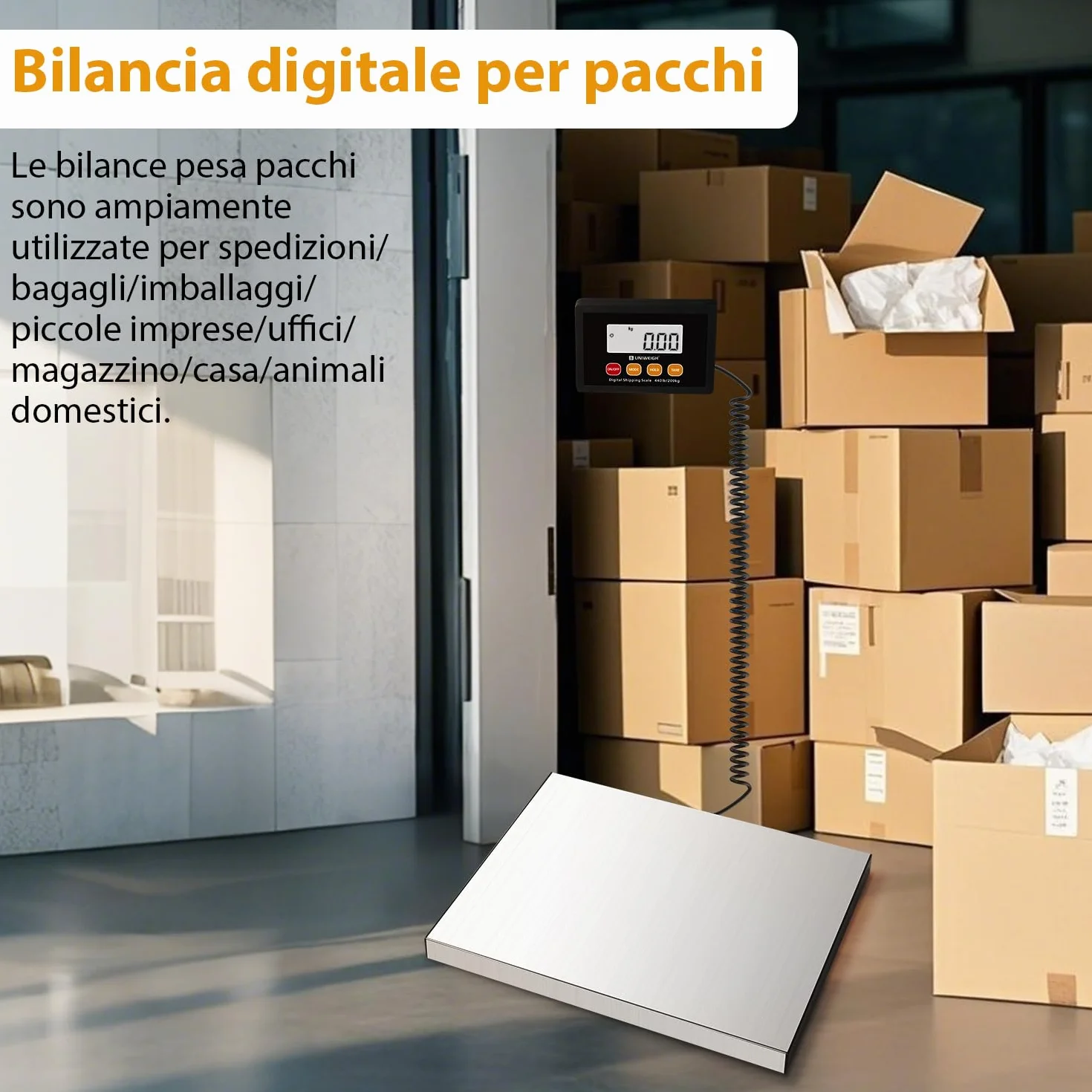 Bilancia Digitale 440lb x 10g Alta Precisione UNIWEIGH Piattaforma Acciaio Inox