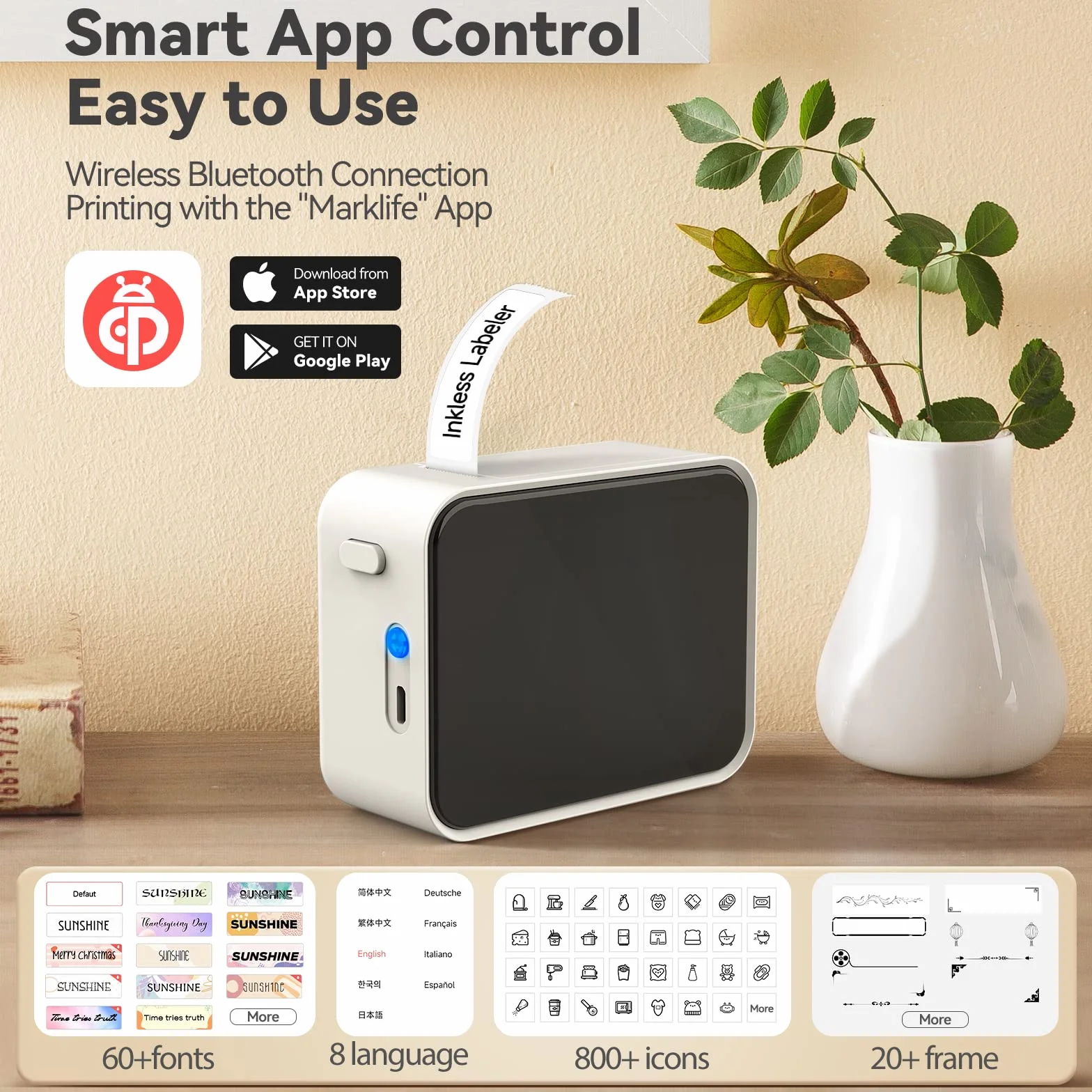 Pristar P15 Mini Etichettatrice Bluetooth Stampante per etichette termica USB Bianca