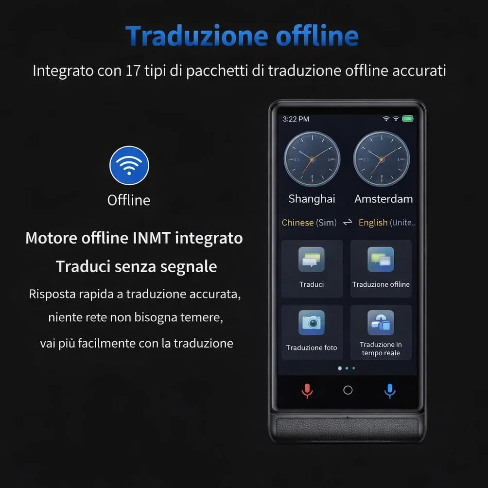 California PRO 2026, Traduttore Vocale Istantaneo Senza WiFi, Schermo Touch 4 Pollici, Alluminio Premium, 142 Lingue Online 22 Offline, Traduttore Portatile con IA