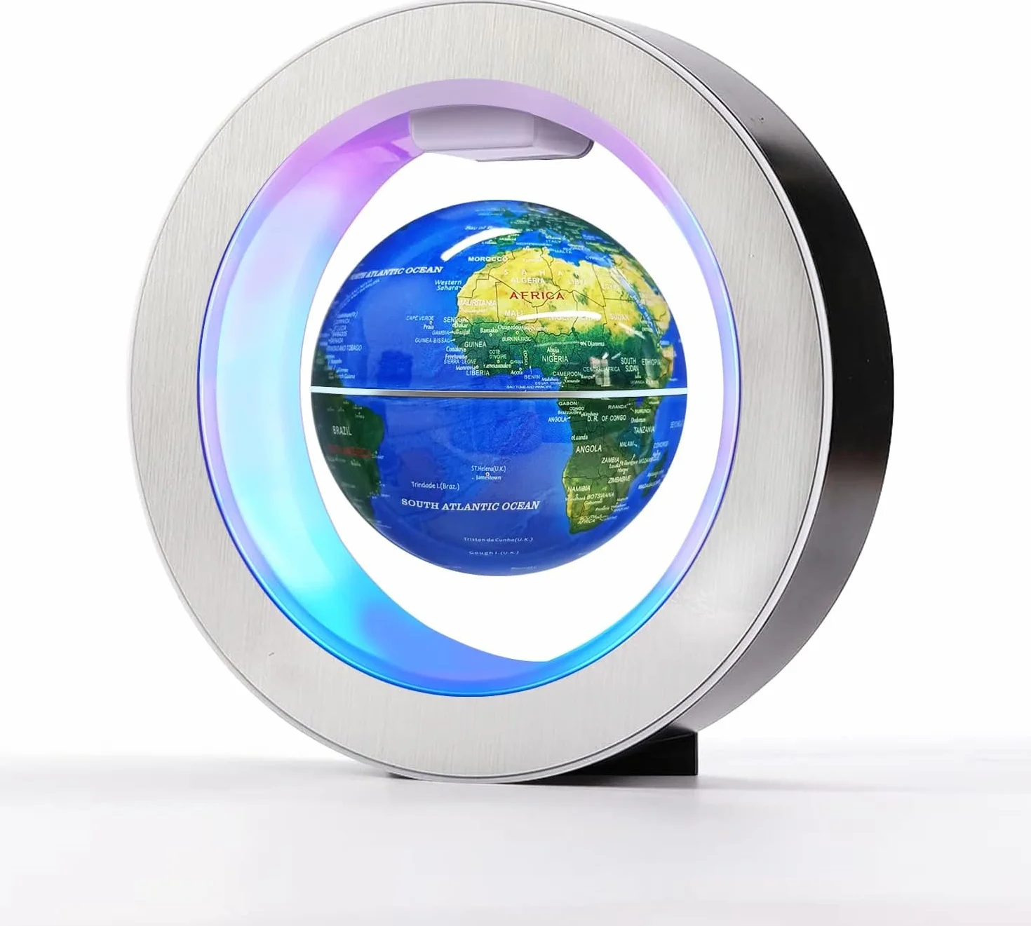 Flagest Mappamondo galleggiante a levitazione magnetica - Globo a forma di O levitante con luci LED per decorazioni educative della casa, ufficio, computer, festa di compleanno e festa (10 cm)