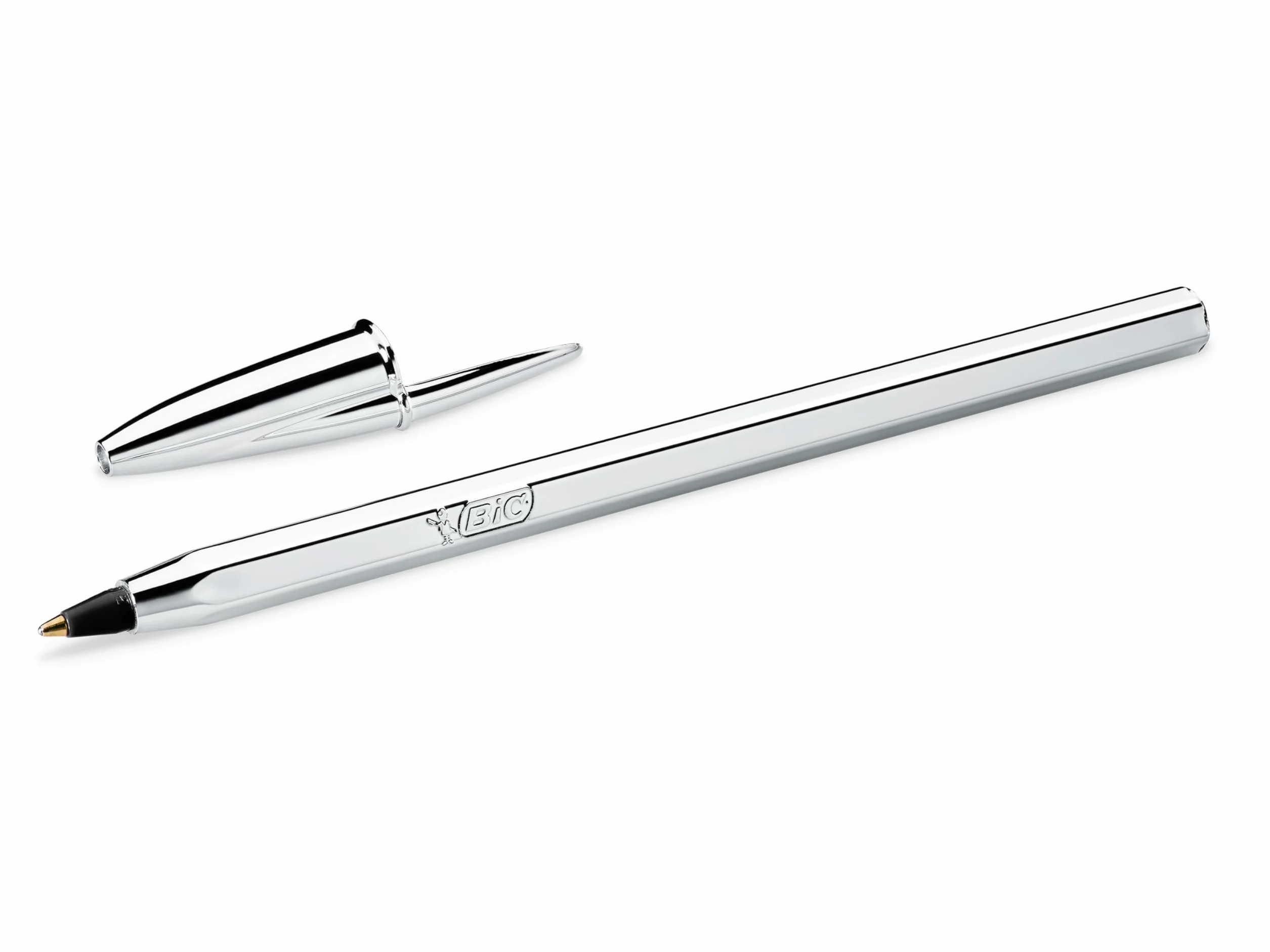 BIC Cristal Shine Penne a Sfera Punta Media, (1.00 mm), Inchiostro Nero, Confezione da 20 Penne, Con Fusto, Color Argento