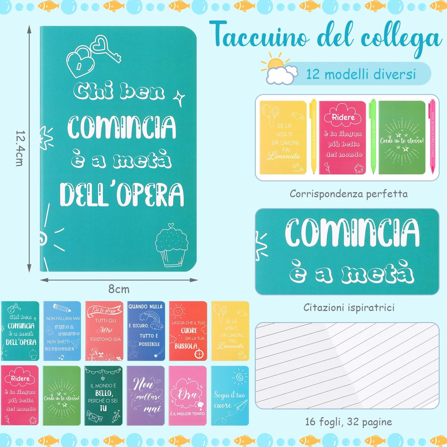 Tenare 24 Set Regali di Ringraziamento per Colleghi 24 Piccoli Quaderni con Frasi Motivazionali Mini Taccuini Tascabili 24 Penne a Sfera Ispiratrici per Appunti Scuola Ufficio Laurea(Colorati)
