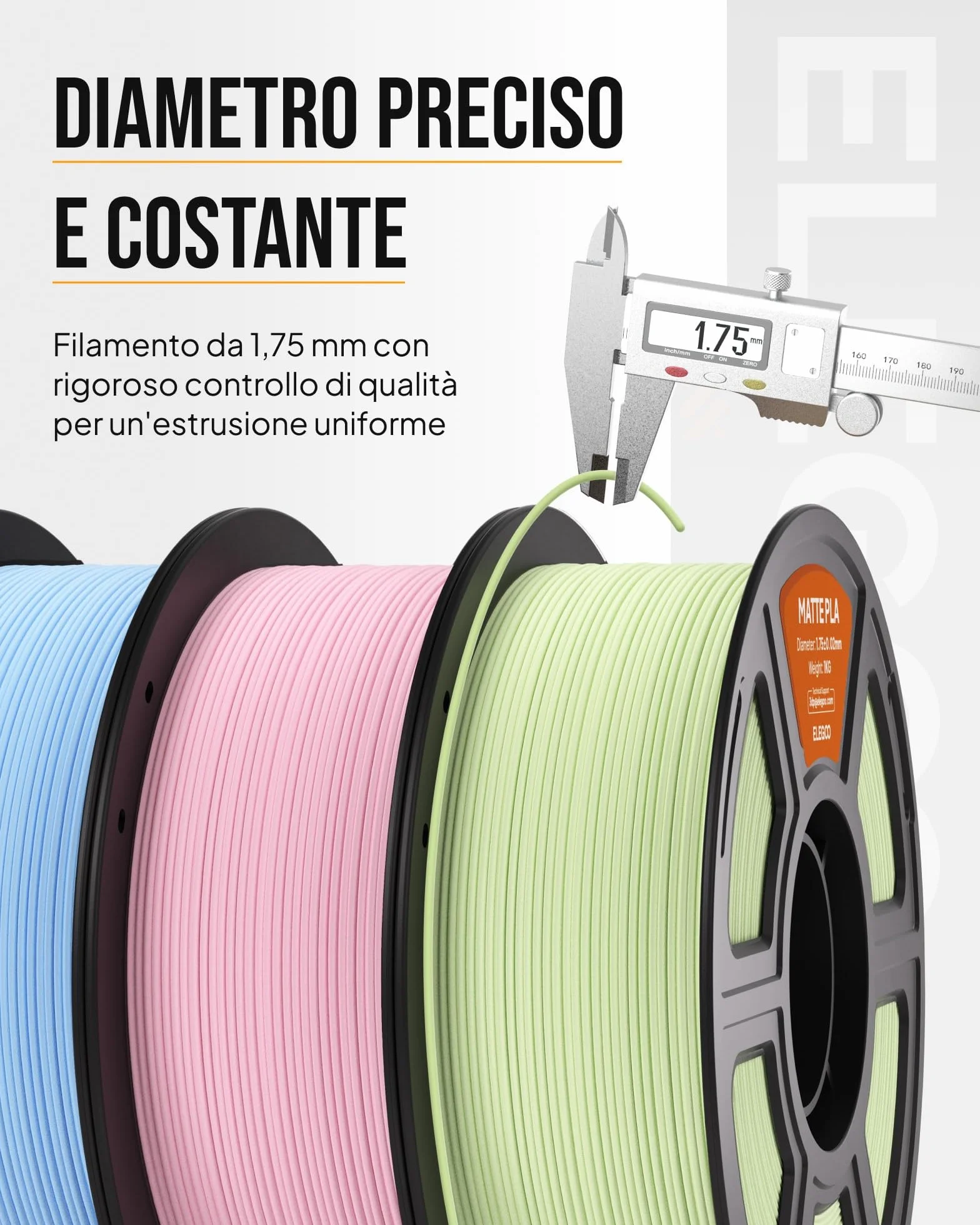 ELEGOO Filamento PLA Matte Bianco 1,75 mm 1 kg per Stampante 3D FDM