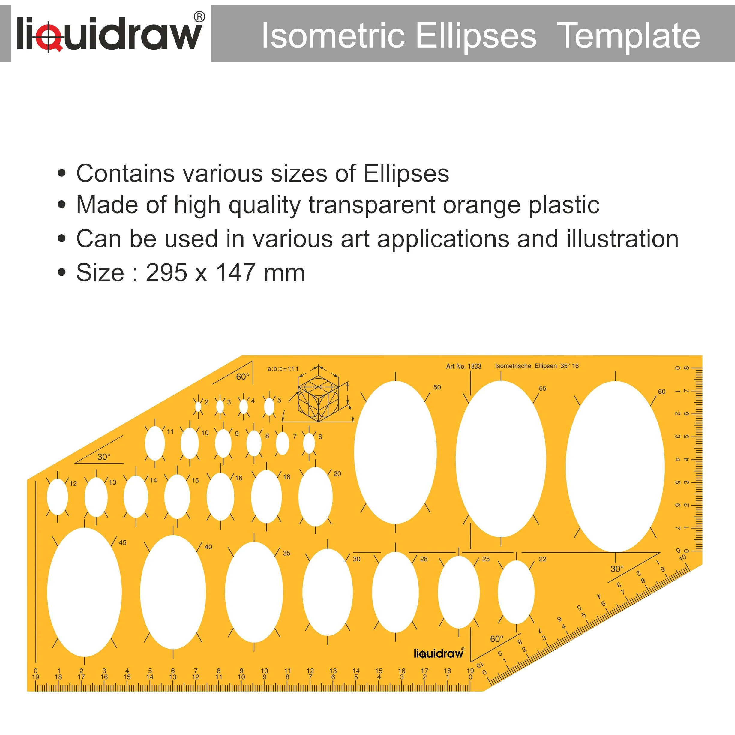 Liquidraw Stencil a forma di ellisse 27 ellissi forme geometriche in plastica trasparente per disegno tecnico ingegneria architettura