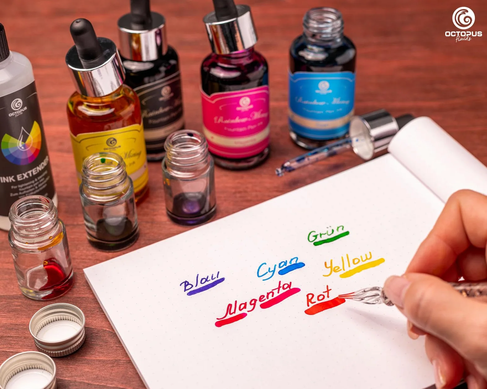 Octopus Fluids RIMIK Rainbow Ink Mixing Kit, miscelazione di inchiostri per penne stilografiche, set di miscelazione di inchiostri, ciano, magenta, giallo, nero e inchiostro da scrittura incolor#