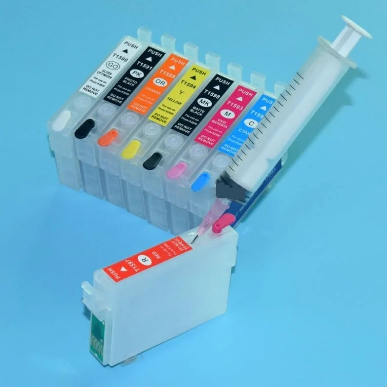 Ricarica Cartuccia Compatibile al 100% Compatibile con Epson Stylus Photo R2000 T159 T1590-T1599 Carrelli Ricaricabili per stampanti con Chip Arc