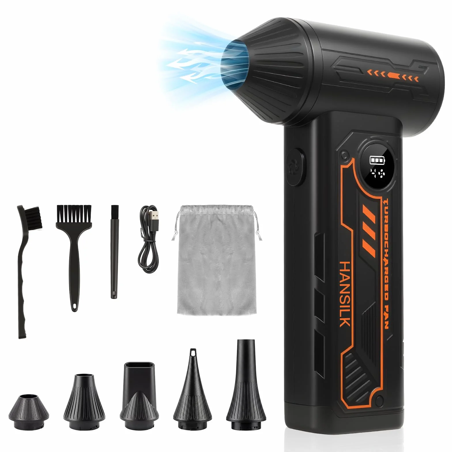 HANSILK Soffiatore ad Aria Compressa Elettrico - 150000 RPM con 4 Velocità Regolabili e Display LED, Batteria Ricaricabile Senza Fili, Rimuovi Polvere per PC Tastiera Auto Casa Ufficio