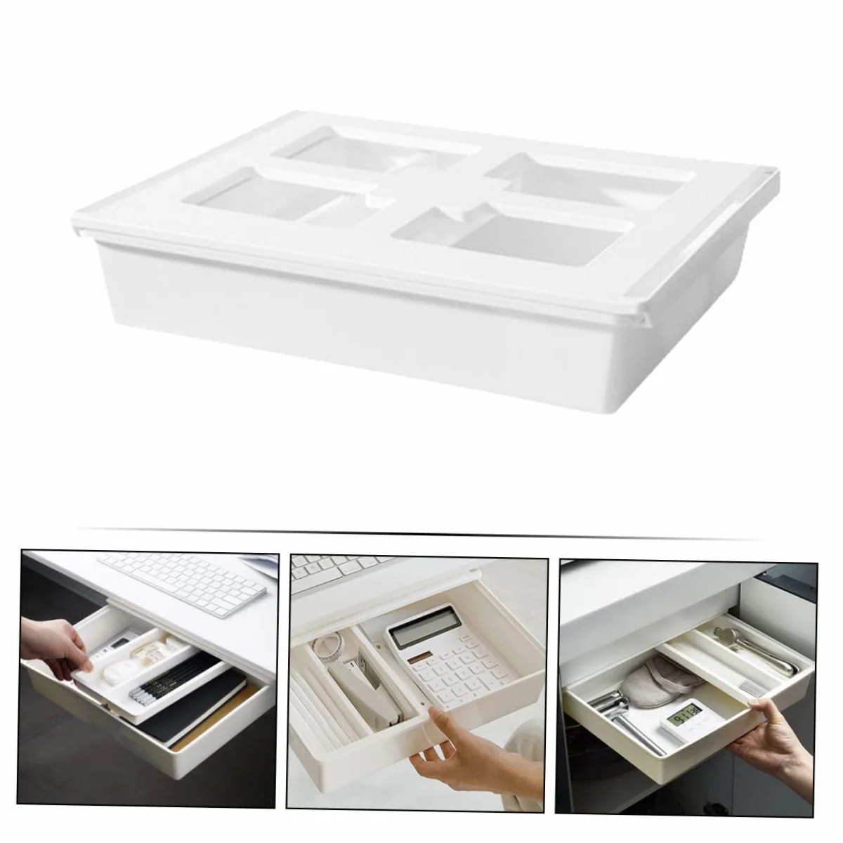 Lurrose Scatola Porta Oggetti in Plastica Resistente Organizzatore per Sotto la Scrivania Salvaspazio per Cancelleria Strumenti e Altri Articoli