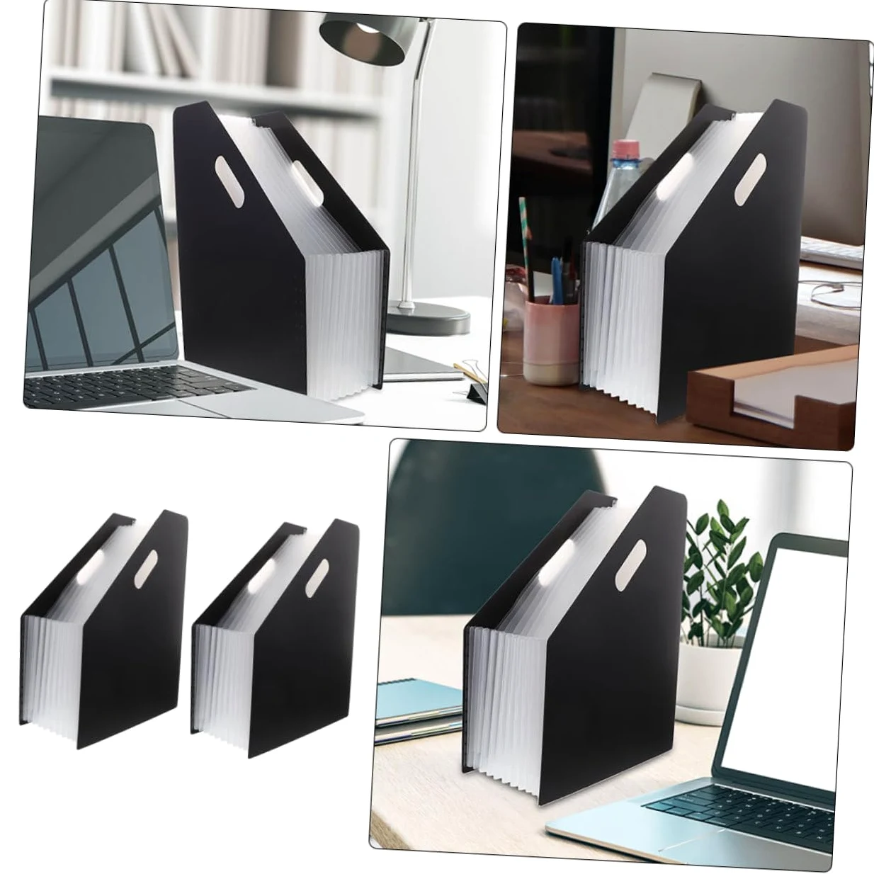 Organizzatore Documenti a Fisarmonica in Plastica Nero 2 Pezzi | Porta Documenti Verticale, Cartelline Ufficio, per Desktop e Trasporto