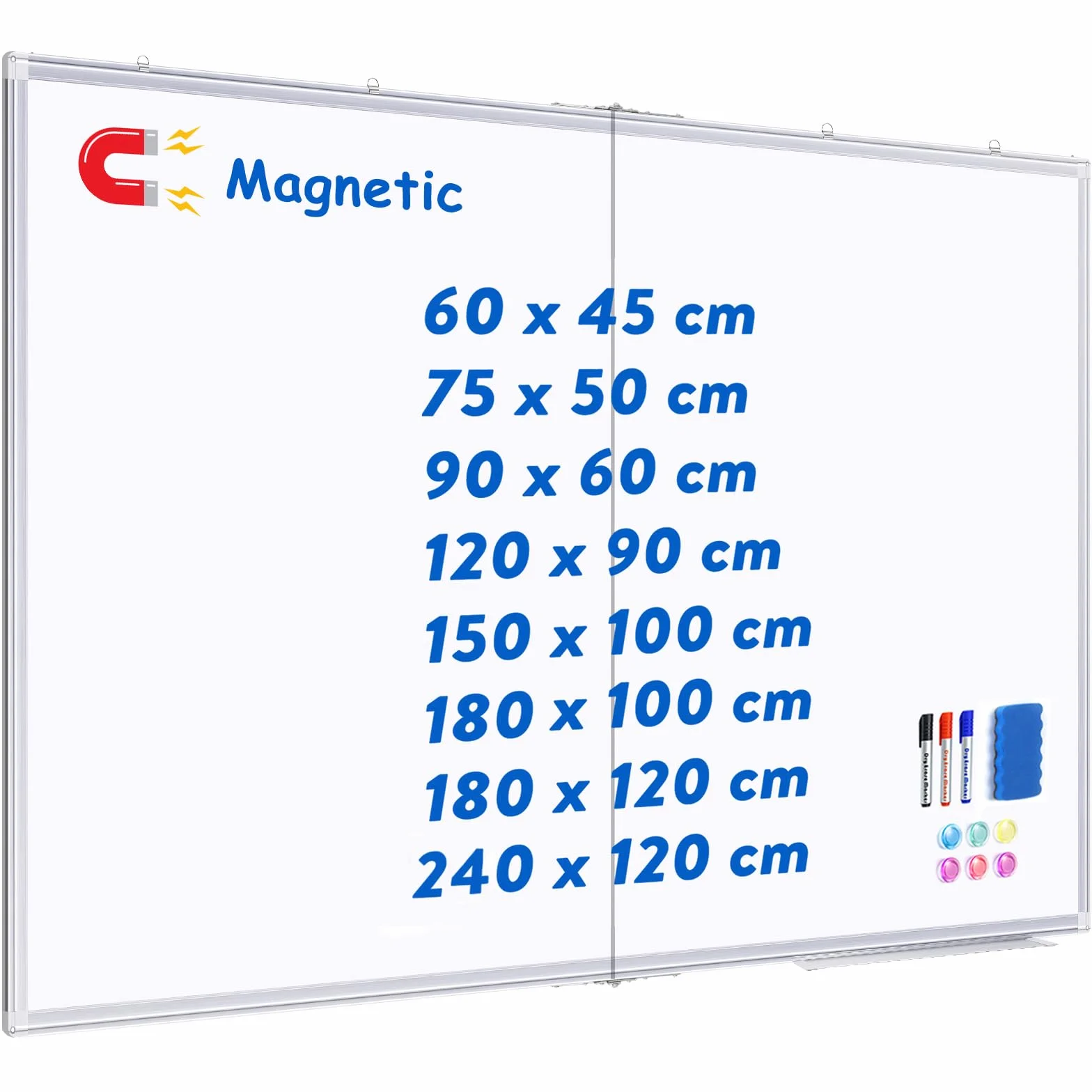 Maxtek Lavagna Magnetica da Parete 180 x 120 cm, Grande Lavagna Cancellabile, Cornice in Alluminio, Whiteboard con Porta-pennarelli, Bacheca con Accessori Facile da Montare per Ufficio, Scuola, Casa