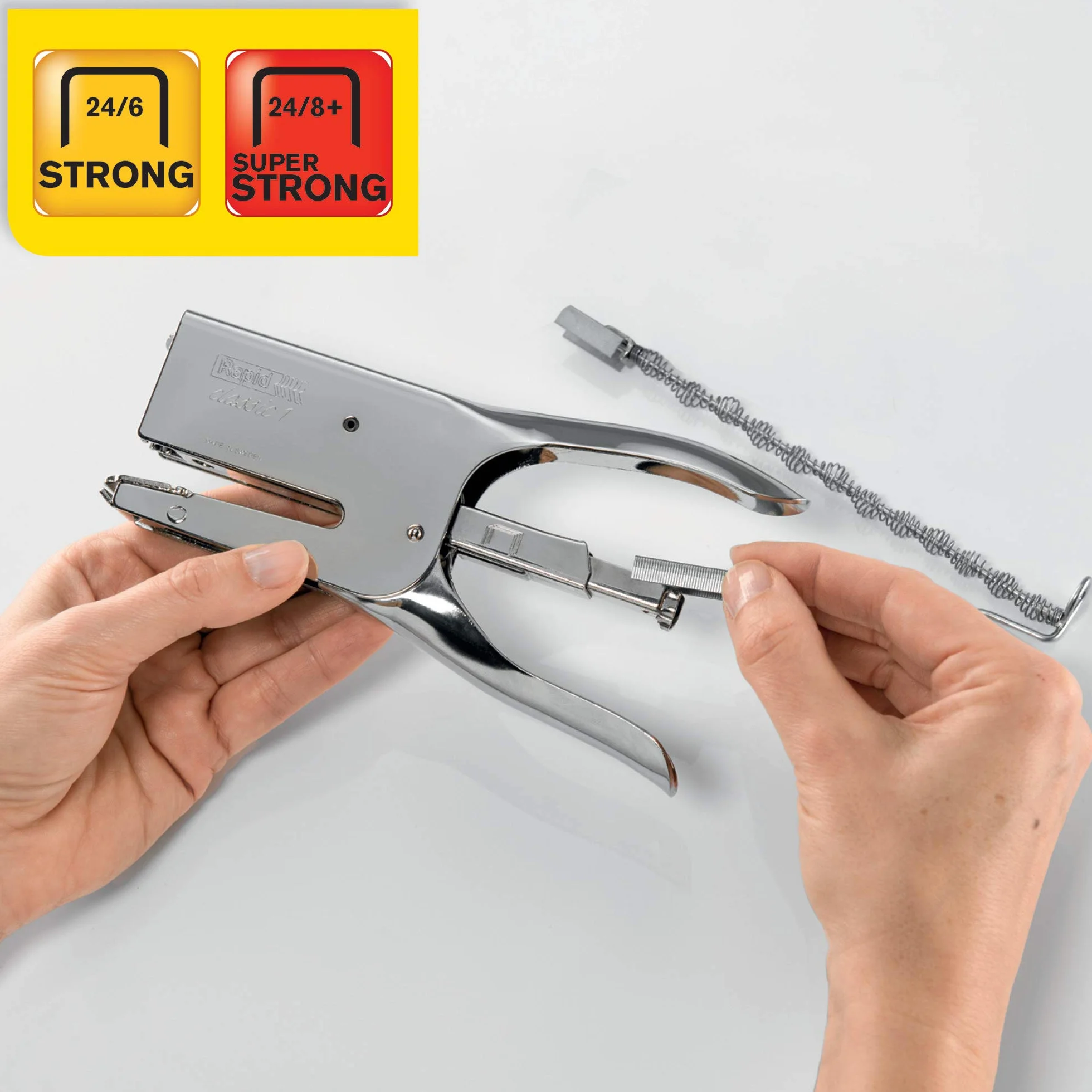 Rapid Classic K1+ Cucitrice a pinza per punti n.24, Pinzatrice compatibile con graffette n.24-6 & 24-8+, Incudine regolabile, Caricamento posteriore, Certificata ClimatePartner, Cromato