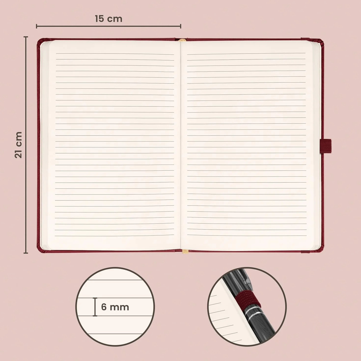 NOTIQUE Taccuino a righe con copertina rigida 15x21cm 192 pagine Bordeaux