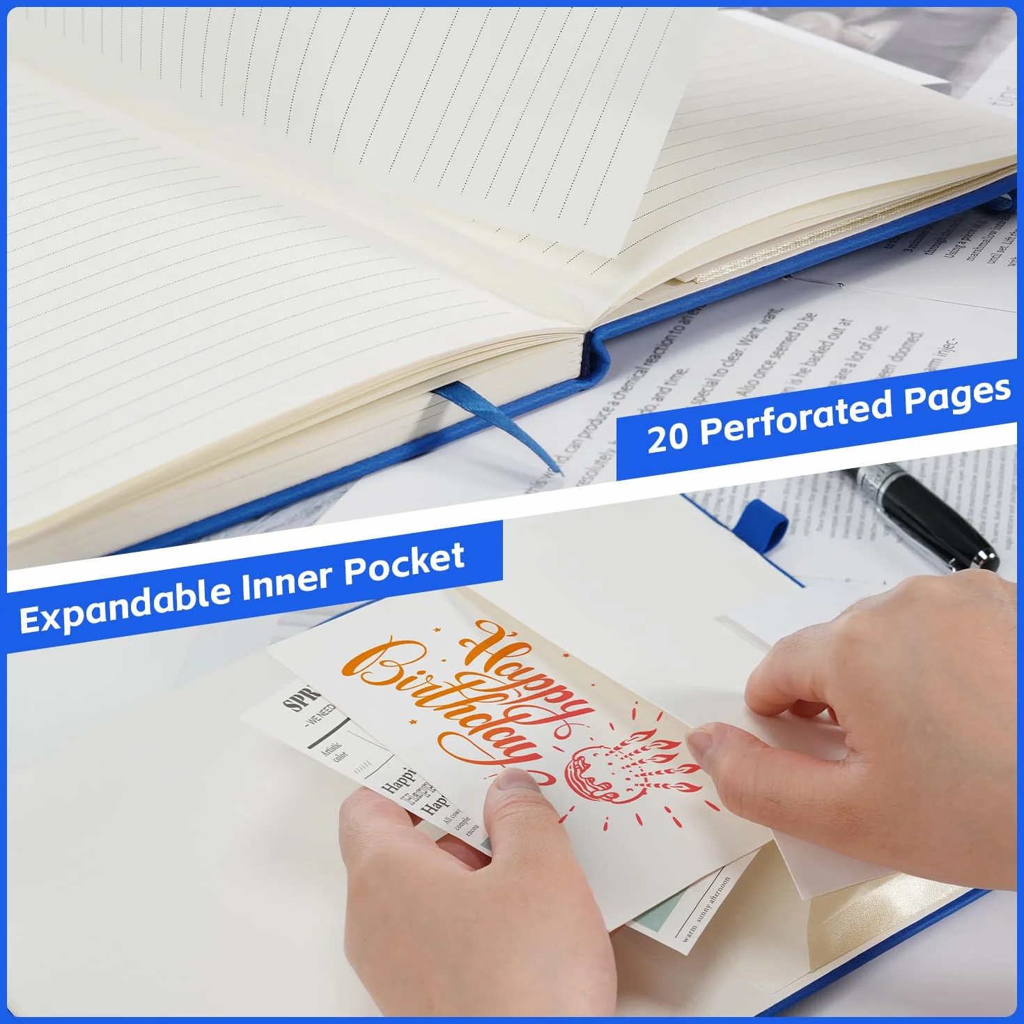 Dynta Confezione da 10 quaderni con copertina rigida, formato A5, a righe, 160 pagine/80 fogli, con passante per penna, per lavoro, scrittura, prendere appunti (blu)